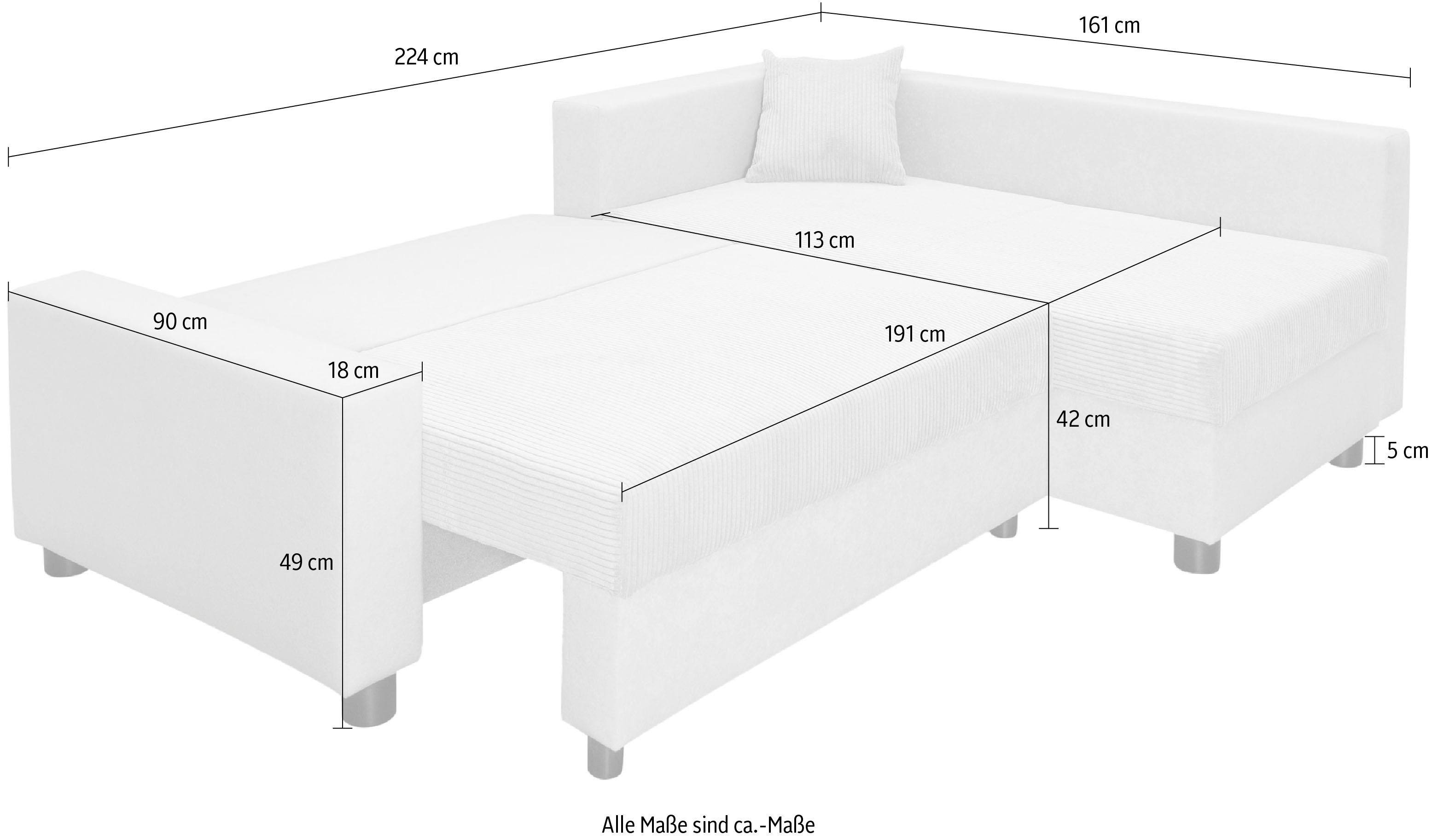 COLLECTION AB Ecksofa Parma L-Form, mit Schlaffunktion und Bettkasten, inklusive Kissen, Bonellfederkern