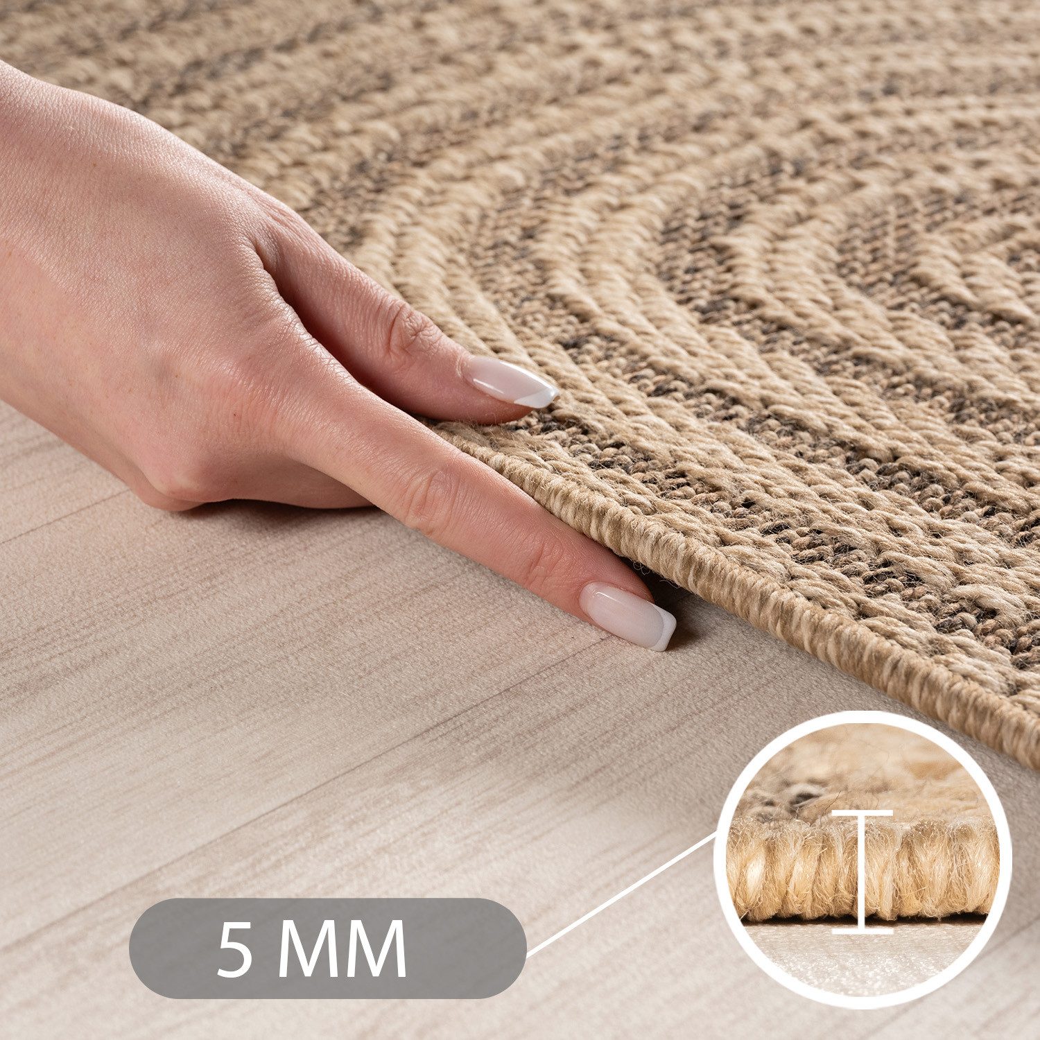 Teppium Teppich Natürlicher Jute-Optik Outdoor-Stil, Rechteckig, Höhe: 5 mm, Indoor Outdoor Teppich Wetterfest 3D Optik Wohnzimmer Küchen Terrasse – Bild 3 von 5