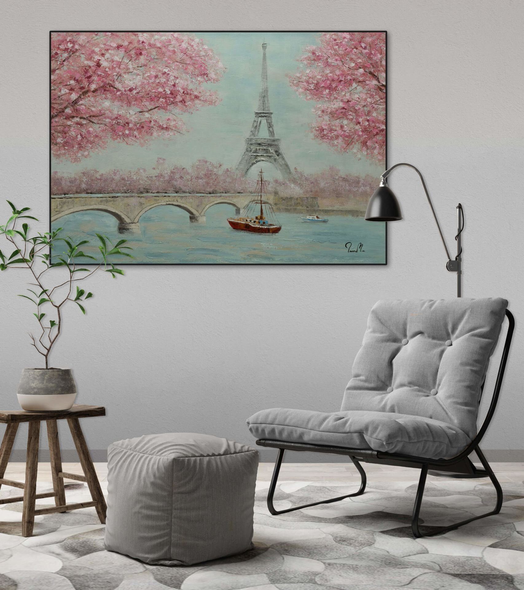 In Liebe 100% cm, Stadt Wohnzimmer Leinwandbild der HANDGEMALT KUNSTLOFT 100x70 Wandbild der Gemälde