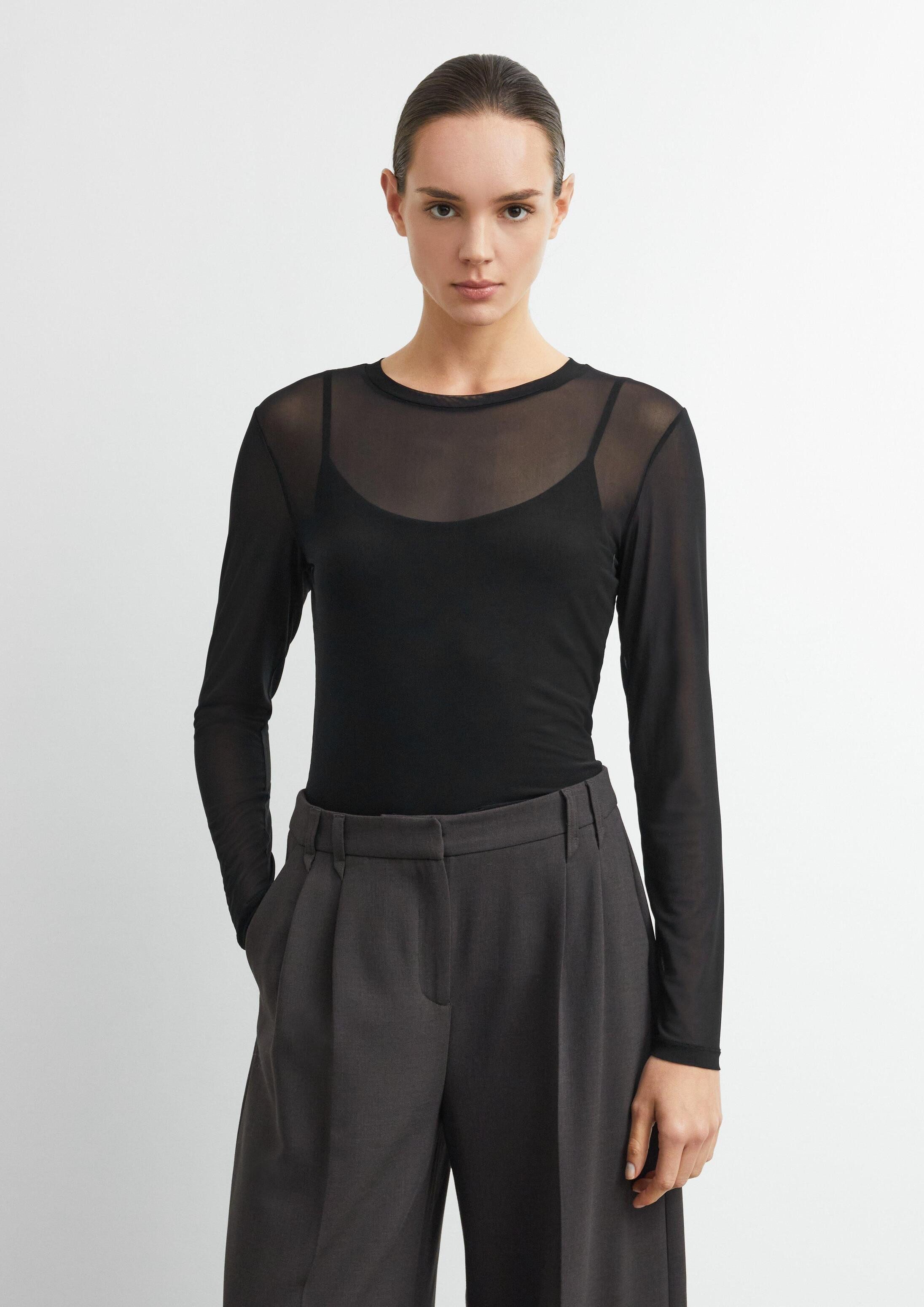 comma Langarmshirt T-Shirt Longsleeve aus Mesh