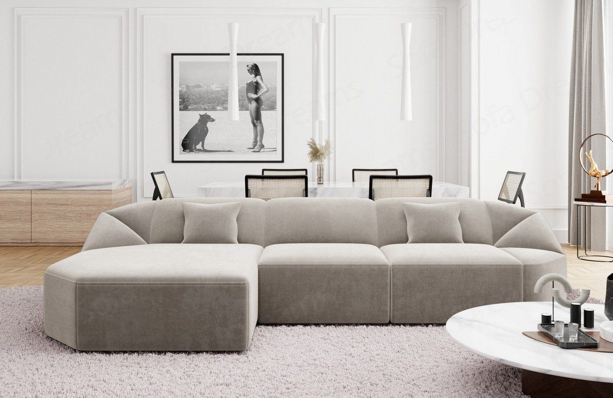 Sofa Dreams Ecksofa Design Polster Samtstoff Sofa Cabrera L Form kurz Stoffsofa, Loungesofa