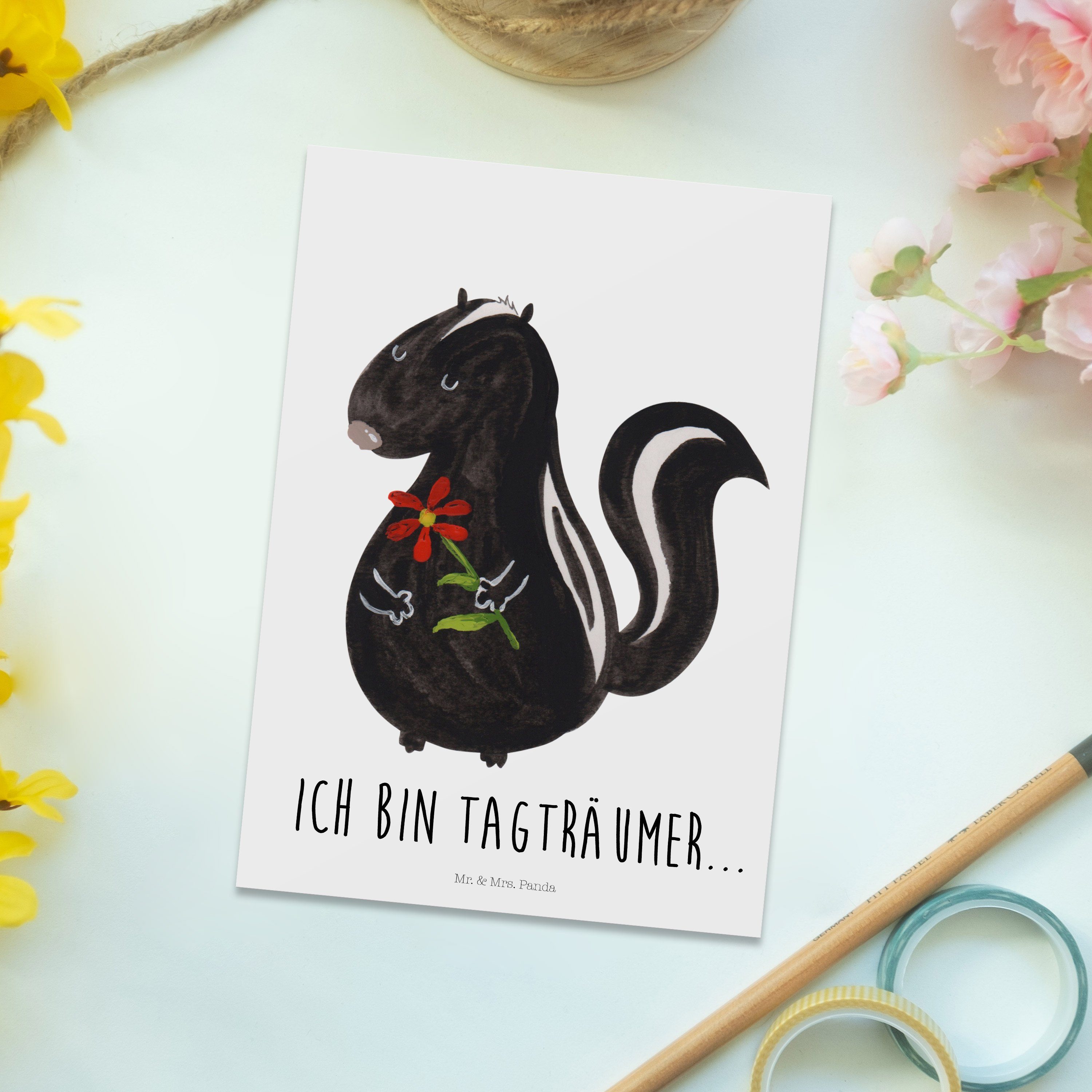 Mr. & Mrs. Weiß Panda - Postkarte - Dankeskarte, Grußkarte, Geschenk, Blume Karte, Dre Stinktier