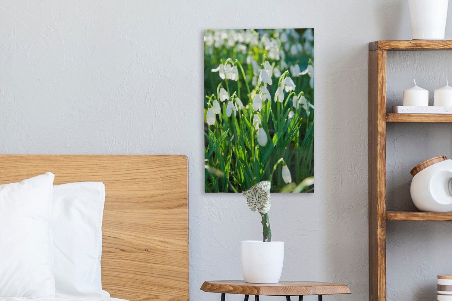 OneMillionCanvasses® Leinwandbild Feld mit 20x30 Zackenaufhänger, inkl. cm fertig Leinwandbild Gemälde, bespannt St), (1 Schneeglöckchen