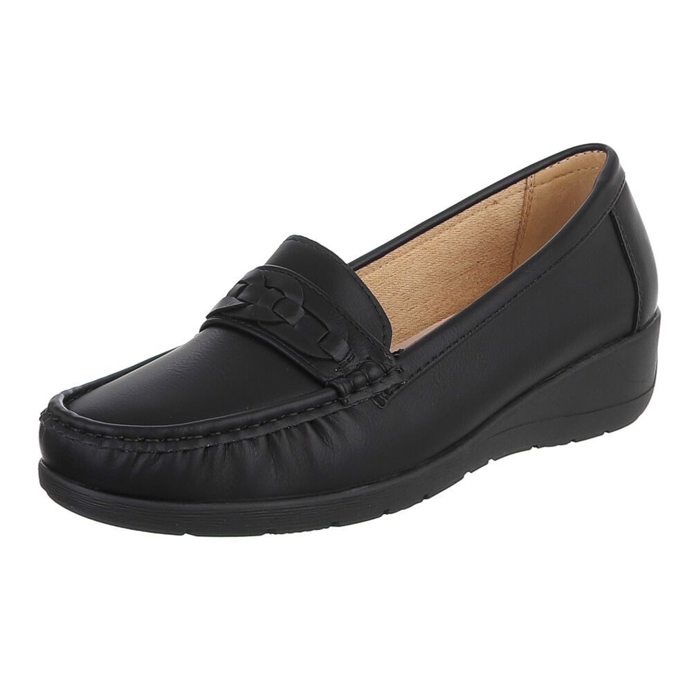 Ital-Design Damen Mokassins mit geflochtenem Detail und rutschfester Sohle Slipper (91117453) Keilabsatz/Wedge Mokassins in Schwarz