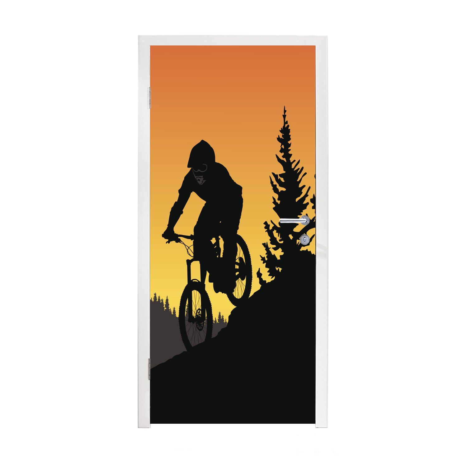 MuchoWow Illustration Fototapete cm bedruckt, des Dämmerung, Türaufkleber, für Tür, 75x205 St), Eine der Mountainbikens (1 Türtapete in Matt,