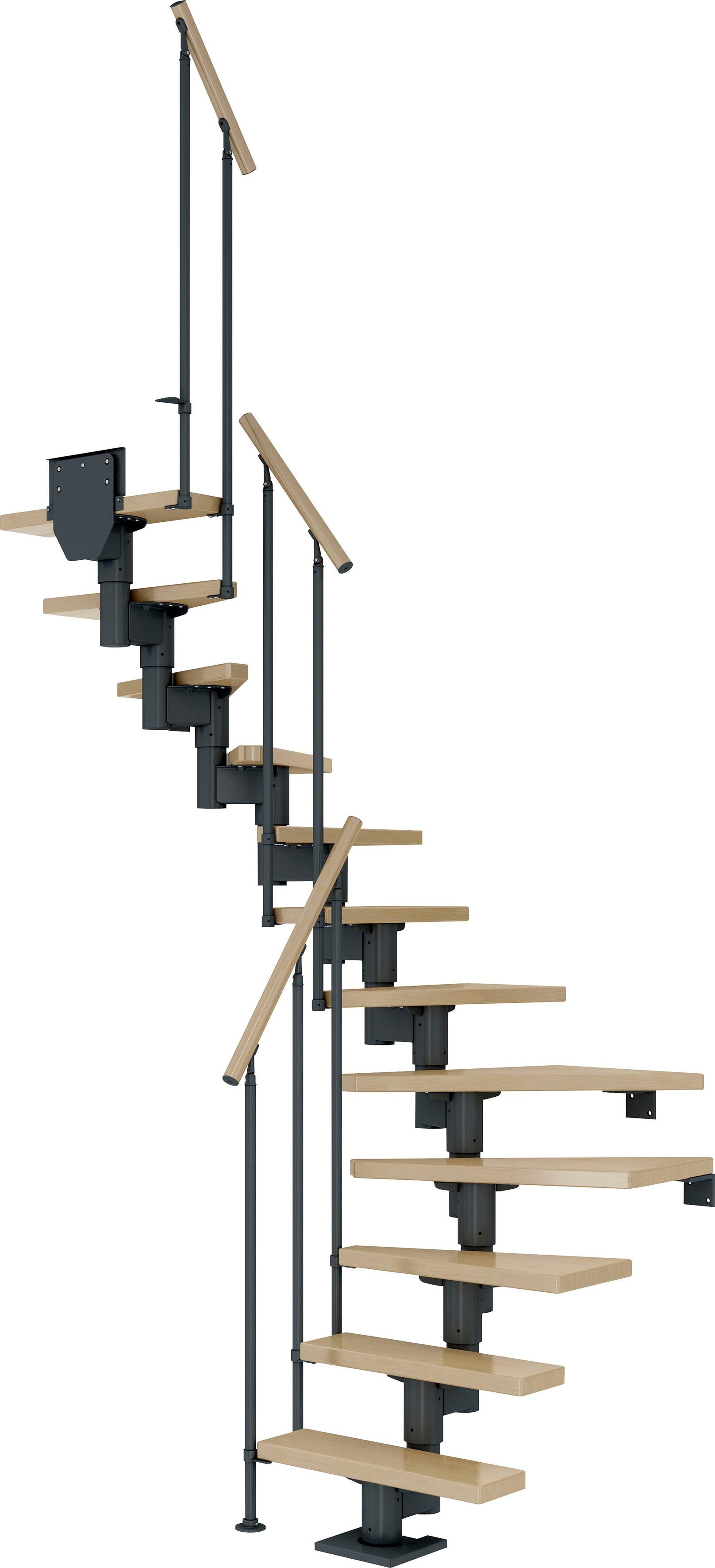 Dolle Mittelholmtreppe Dublin, für Geschosshöhen bis 292 cm, Stufen offen, Ahorn/Metall
