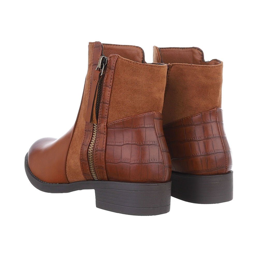 Camel Ital-Design Elegant Flache Damen Blockabsatz in Stiefeletten Stiefelette