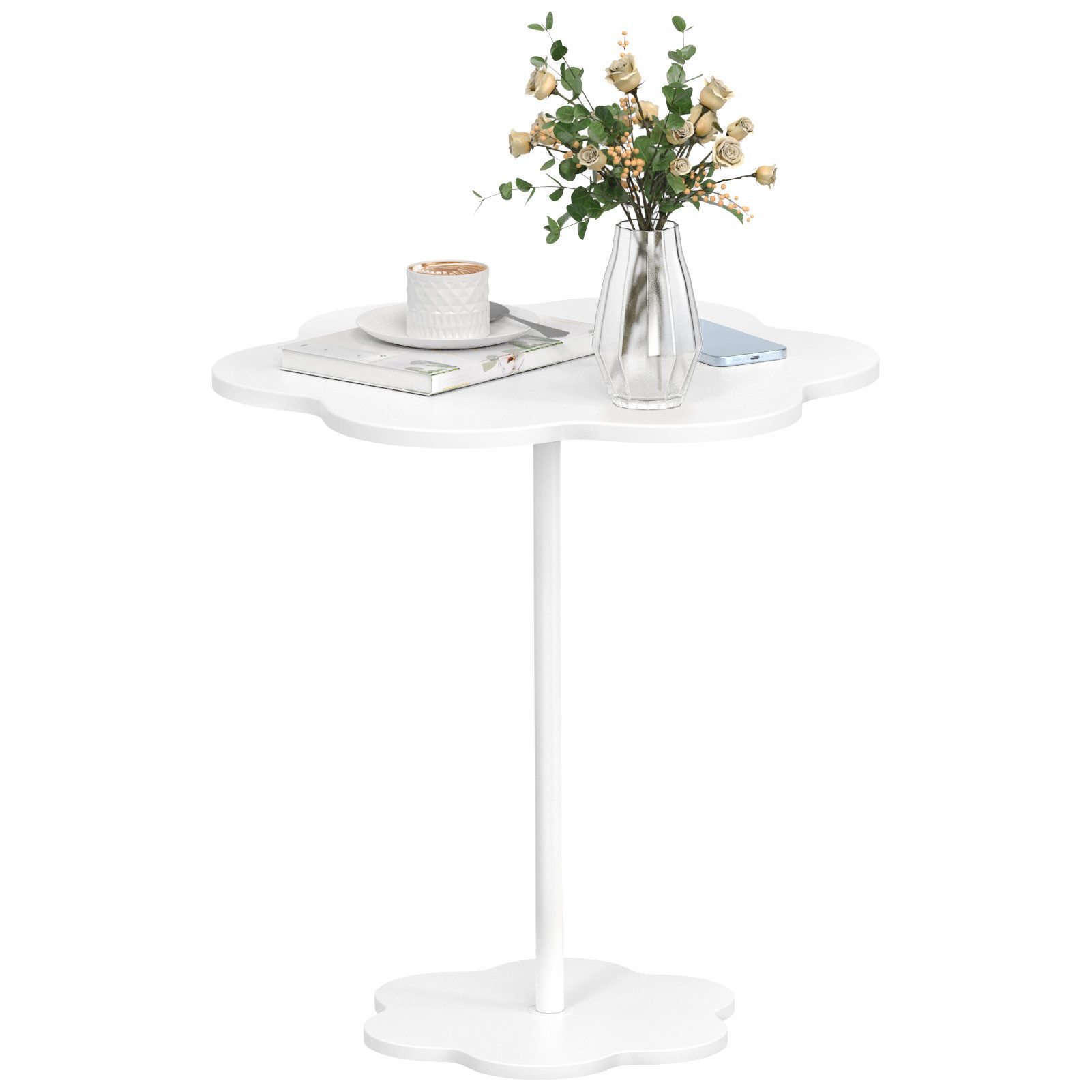 Rutaqian Beistelltisch Beistelltisch Couchtisch klein Wohnzimmer SchlafzimmerTisch (Blumenförmiger -Teetisch), mit Aufbewahrungsregal,52 x 58cm,Couchtisch klein