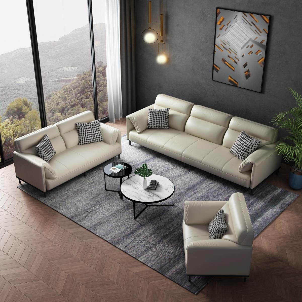 Sofagarnitur Sofa Set Luxuriöse Leder, 3+2+1 Wohnzimmer Made JVmoebel Europe in Garnitur
