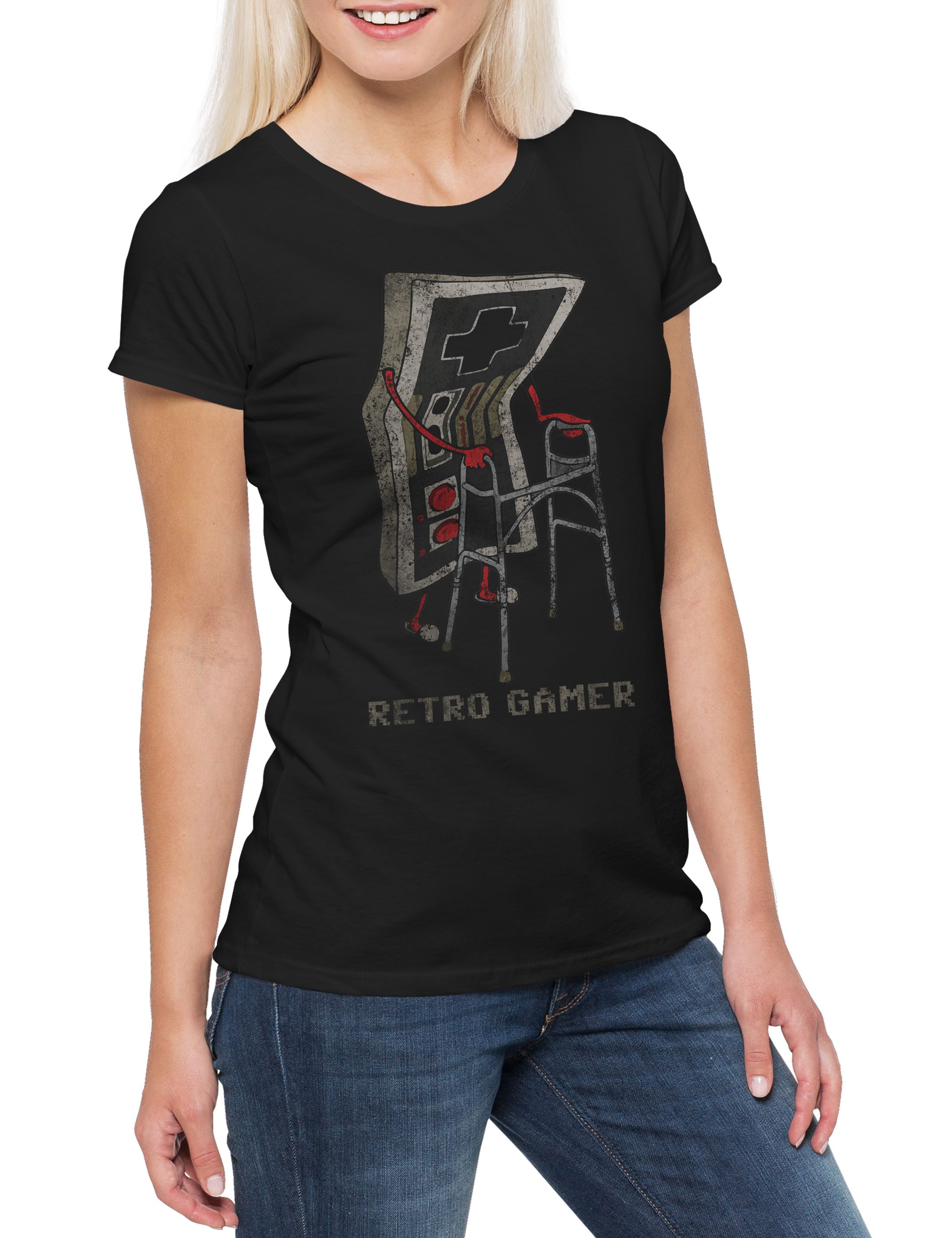 Print-Shirt Retro Gamer Damen T-Shirt Gaming Admin PC Informatik Informatiker Fun