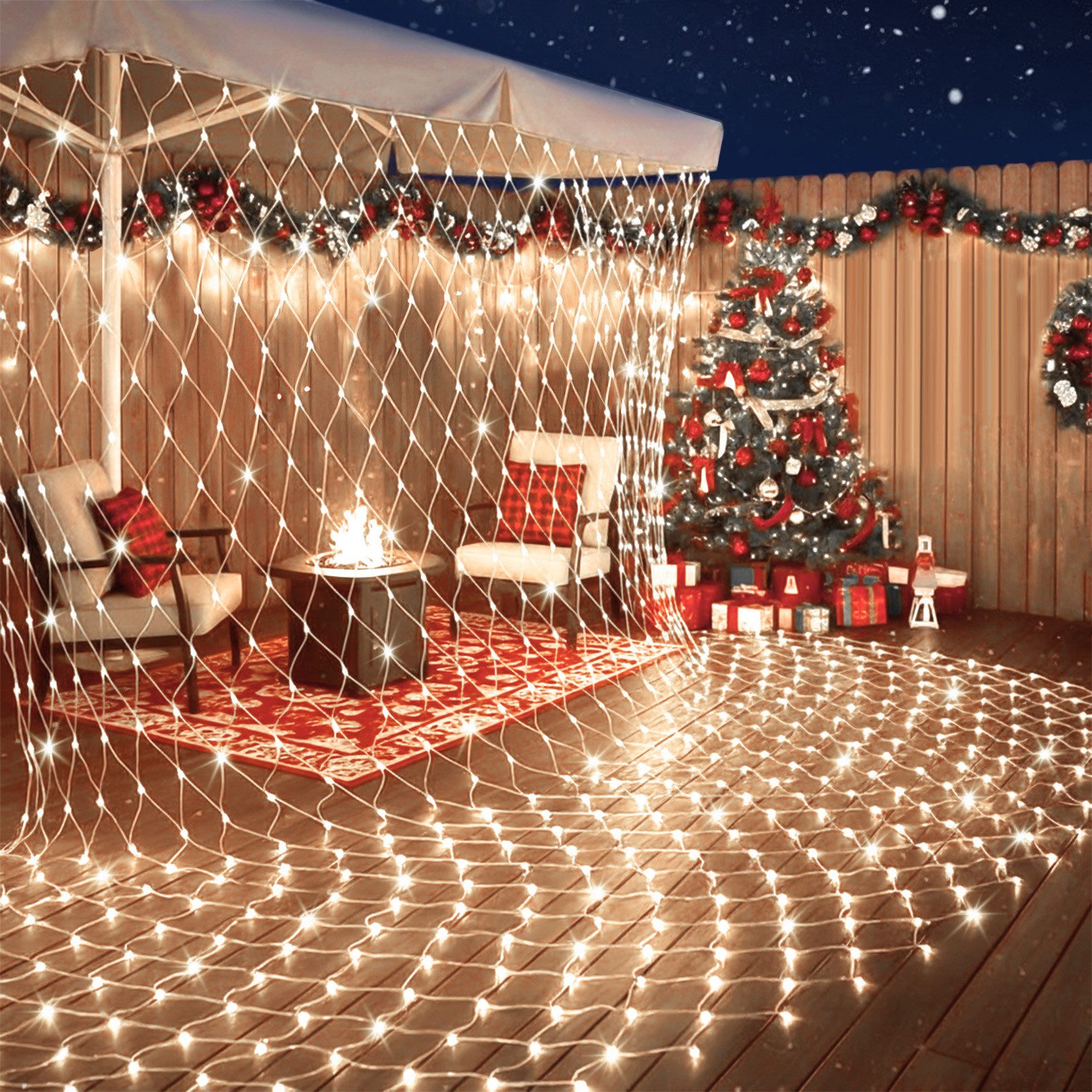 SERBASIC Lichternetz 31V DC Mesh Lichterkette mit Stecker, 8 Modi, Speicherfunktion, für Weihnachten Party Garten