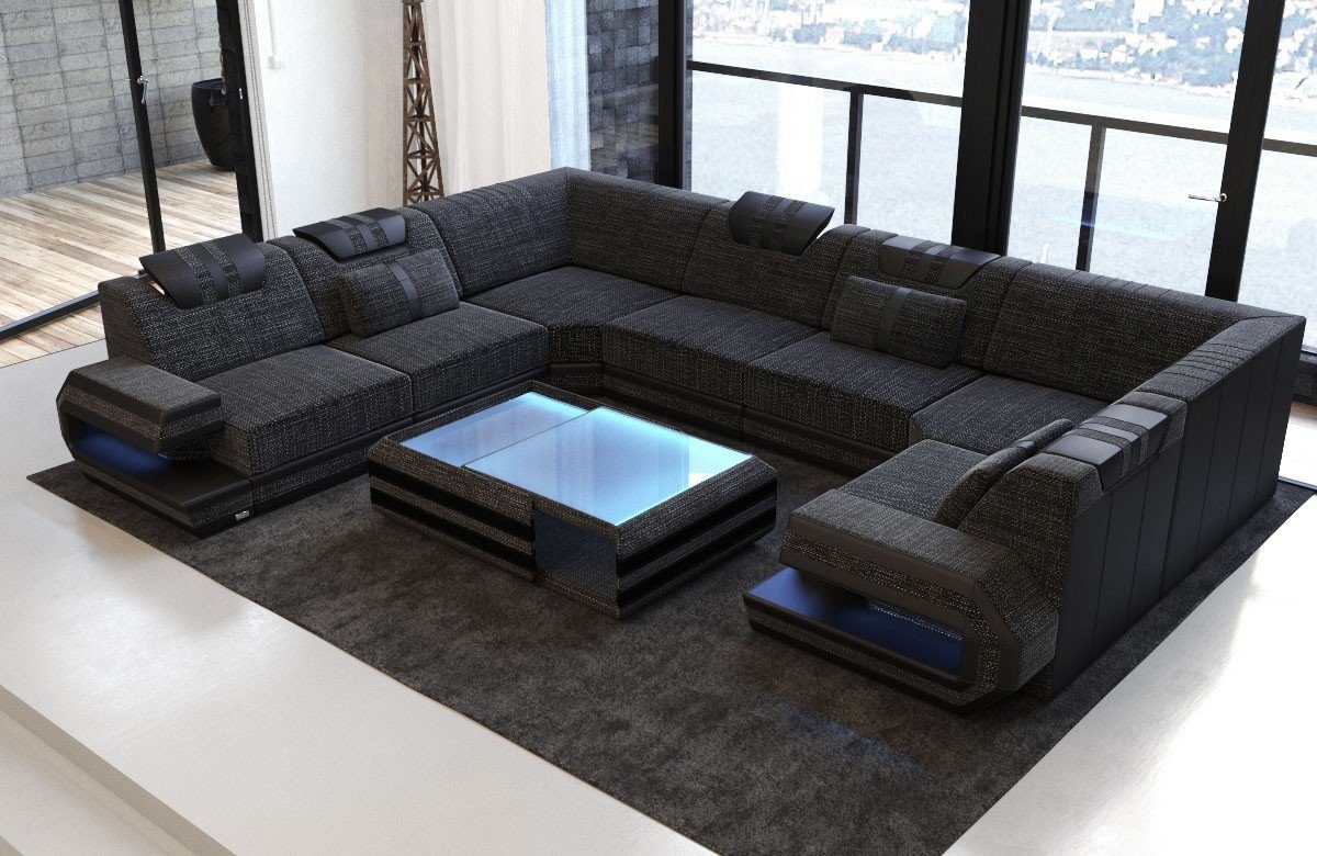 Sofa Dreams Wohnlandschaft Design mit Polster H Stoff U Ragusa Stoffsofa, Form schwarzgrau-schwarz Sofa Strukturstoff wahlweise Hocker Couch