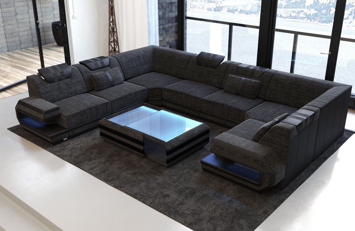 Sofa Dreams Wohnlandschaft Design Polster Stoff Sofa Ragusa U Form H Strukturstoff Stoffsofa, Couch wahlweise mit Hocker