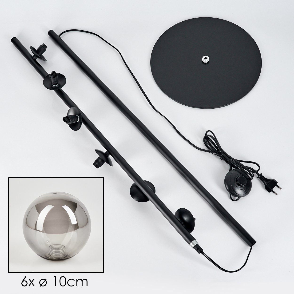 hofstein Stehlampe Stehlampe aus Metall/Glas in Schwarz/Rauchfarben, ohne Leuchtmittel, Standlampe im Retro-Design aus Glas, 6 x G9, ohne Leuchtmittel