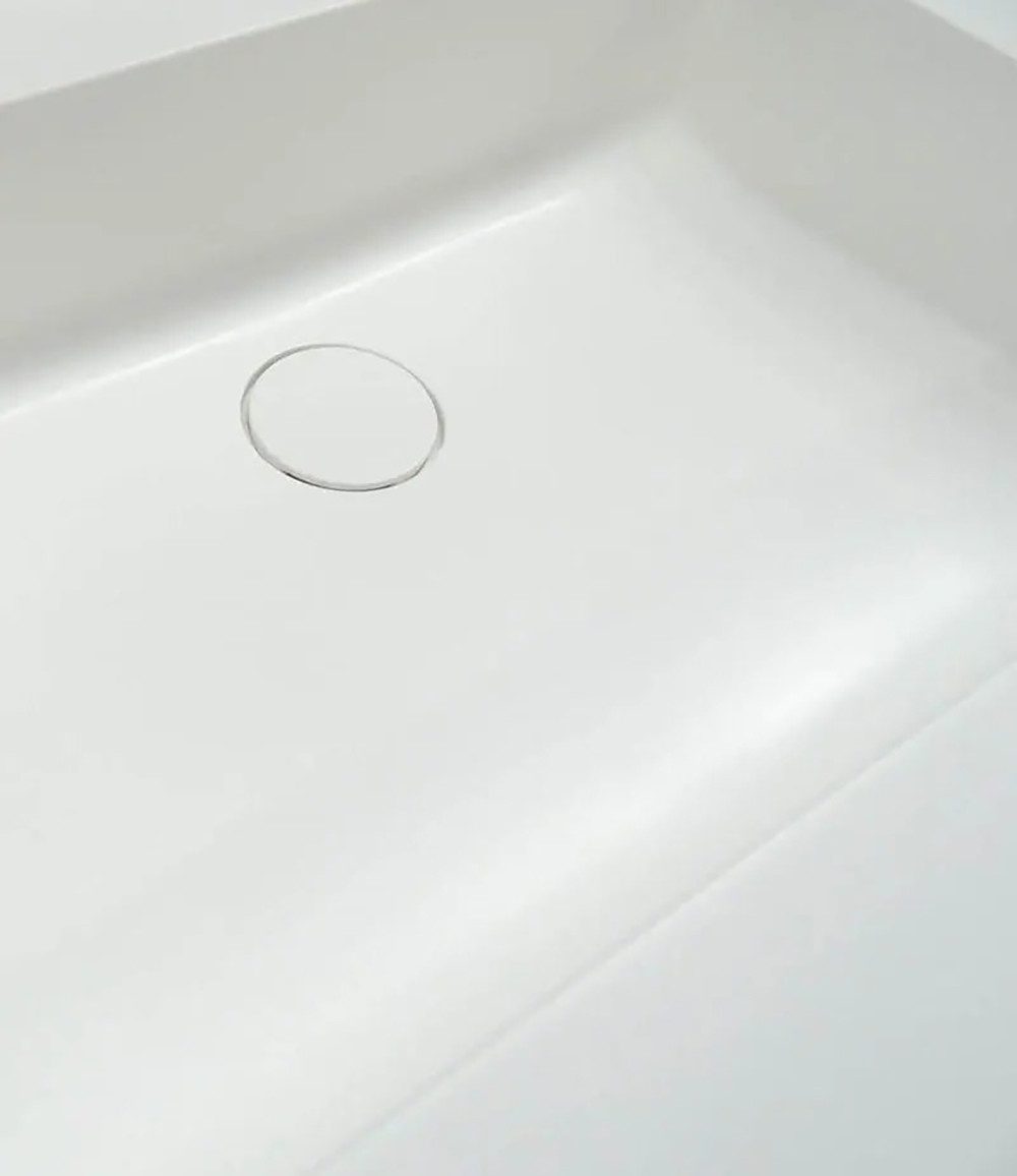 Henneke Waschtisch Corian® WoodOne+ mit Becken mittig eckig und Unterschrank zweireihig, Fugenlos aus Mineralwerkstoff