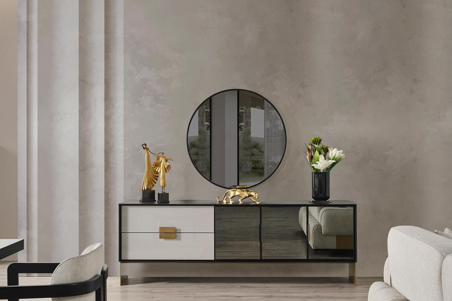 Xlmoebel Sideboard Luxuriöses Spiegelset in elegantem Design von Designer-Sideboard (2 tlg.Wohnzimmer Set (Sideboard + Spiegel), Hergestellt in Europa
