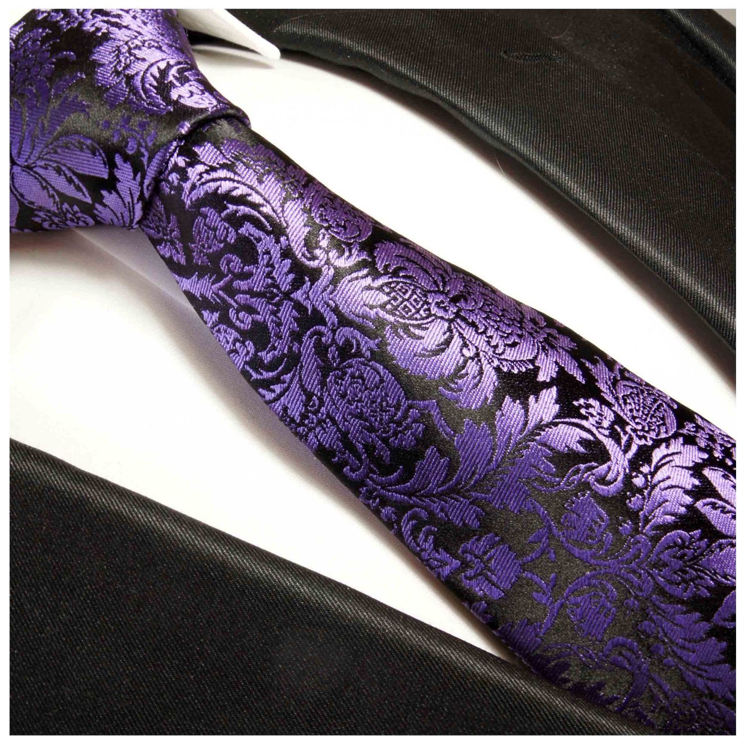 Paul Malone Krawatte Elegante Seidenkrawatte Herren Schlips modern 100% Seide Breit (8cm), lila violett schwarz 353