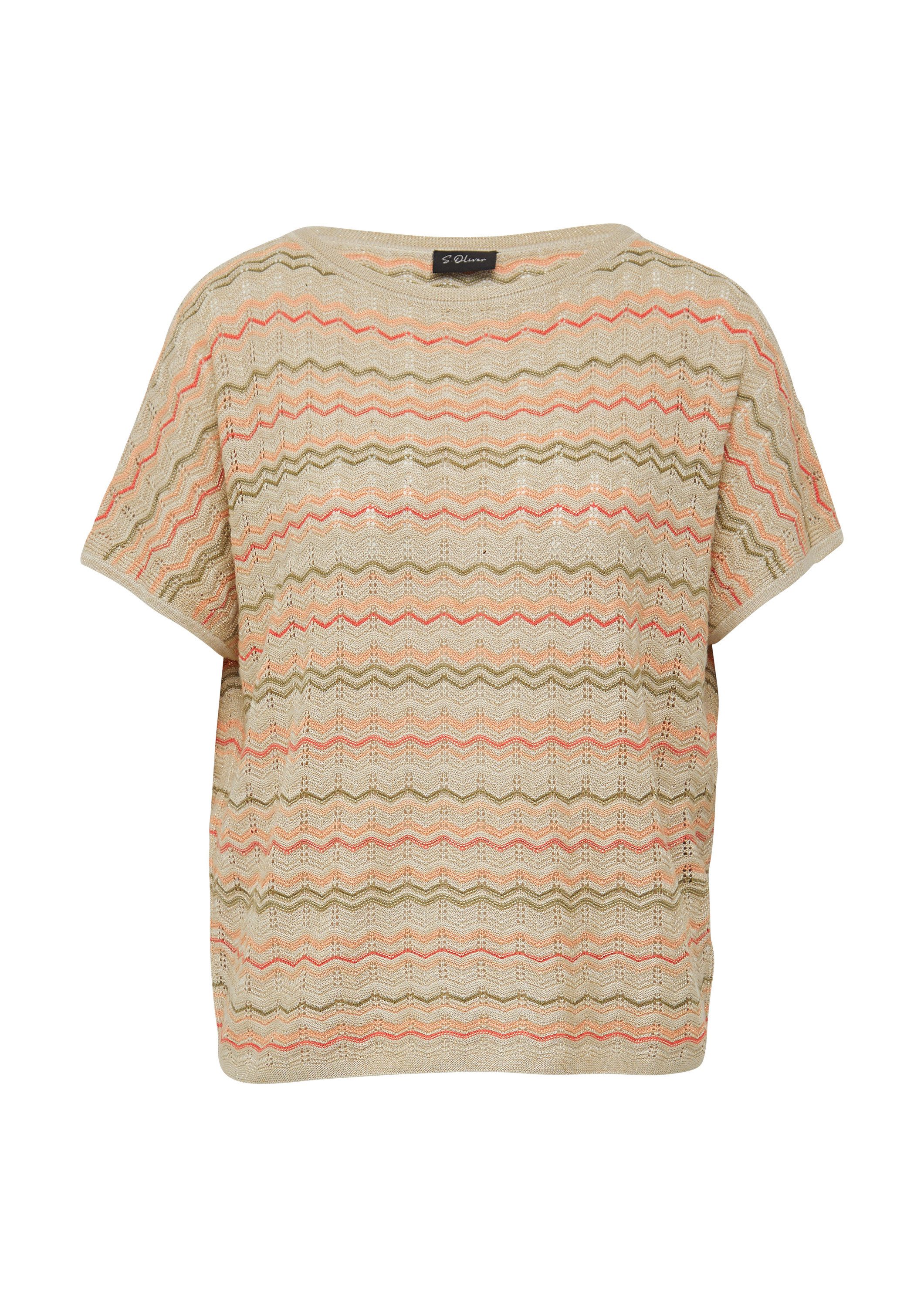 s.Oliver Kurzarmpullover Strickpullunder Stricktop mit Zick-Zack-Muster im Relaxed Fit