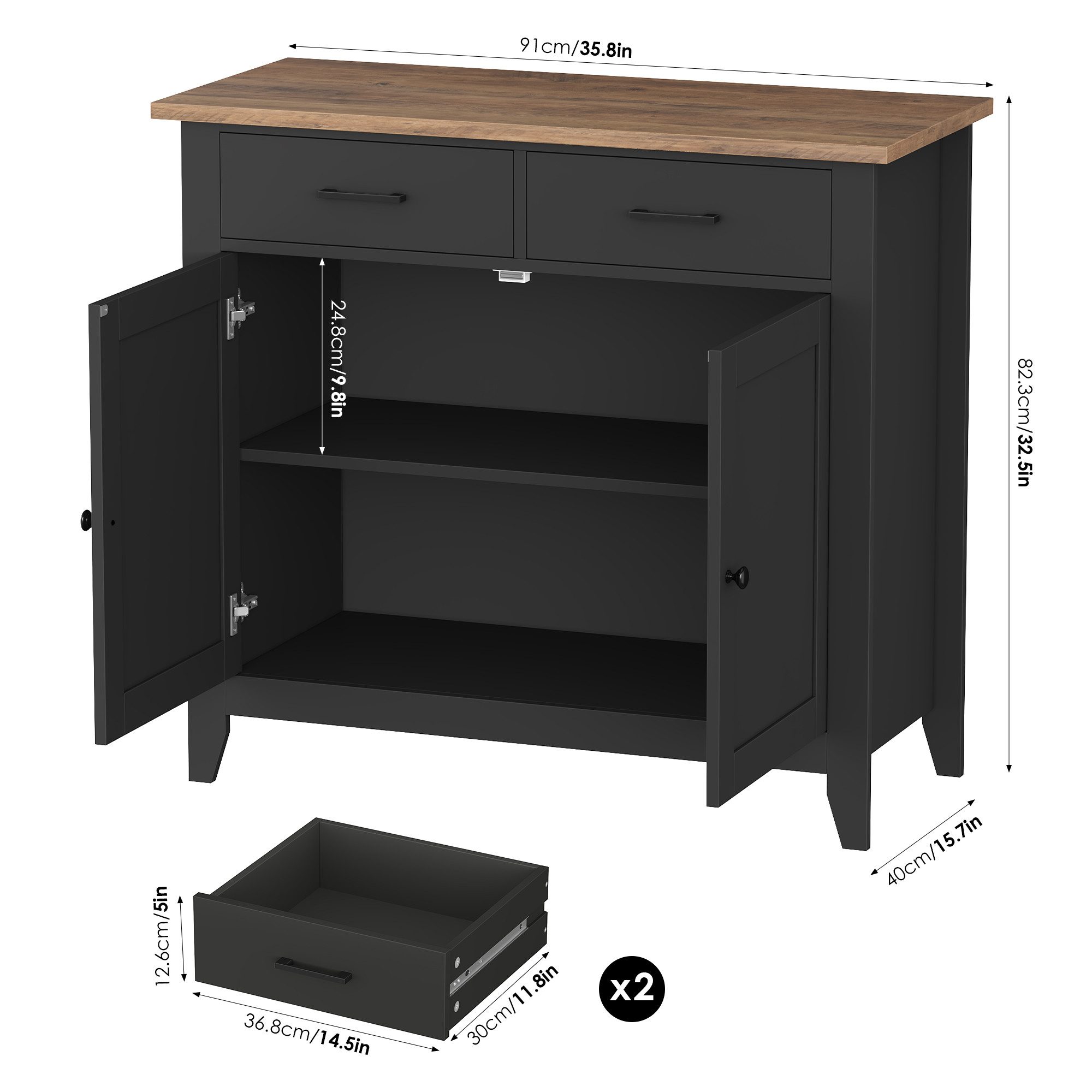 HOMECHO Sideboard, Küchenschrank mit Arbeitsplatte, 2 Schubladen, 82x40x91c günstig online kaufen