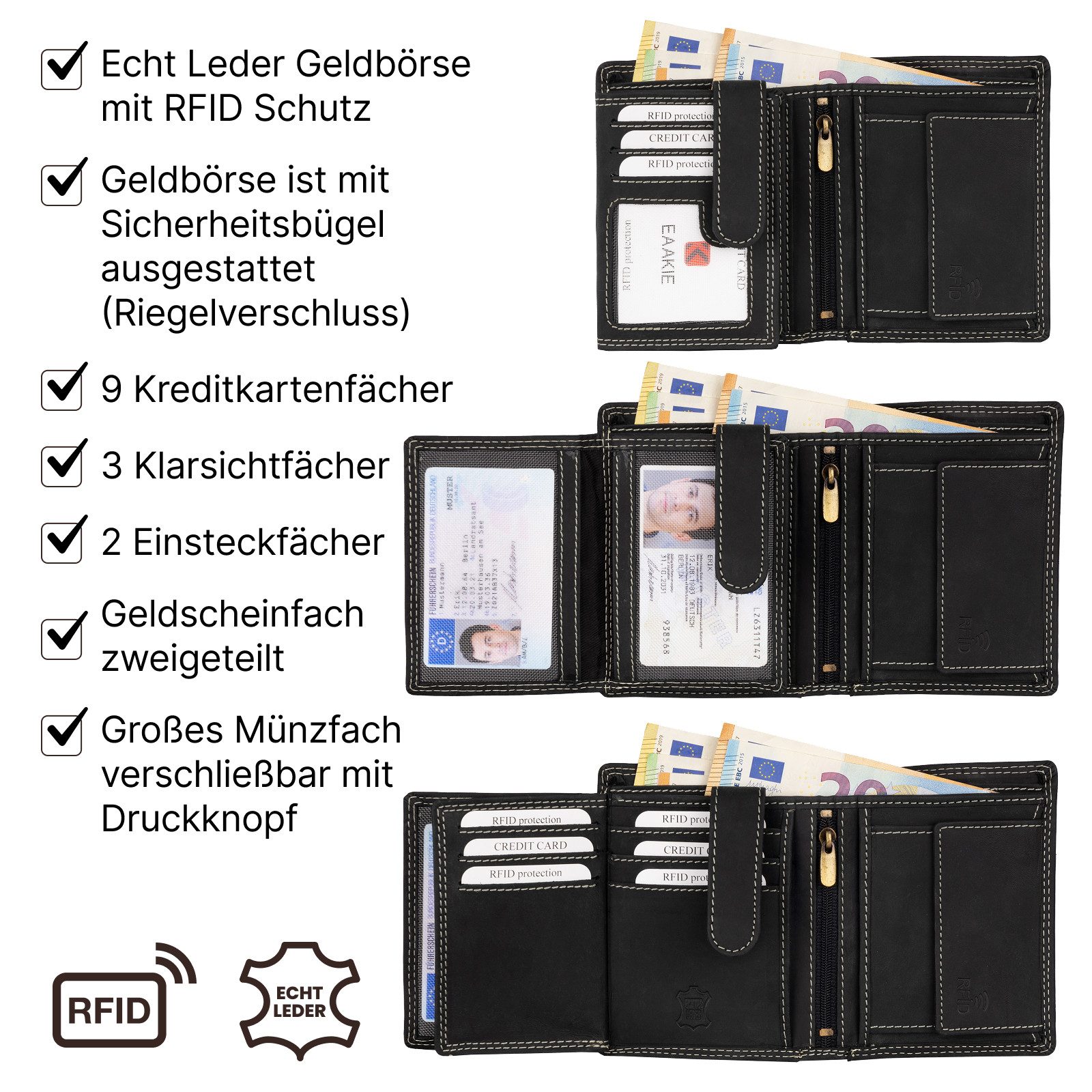 EAAKIE Geldbörse RFID Büffel Echt Leder Geldbörse Portemonnaie Herren mit Motiv, RFID Schutz – Bild 4 von 5