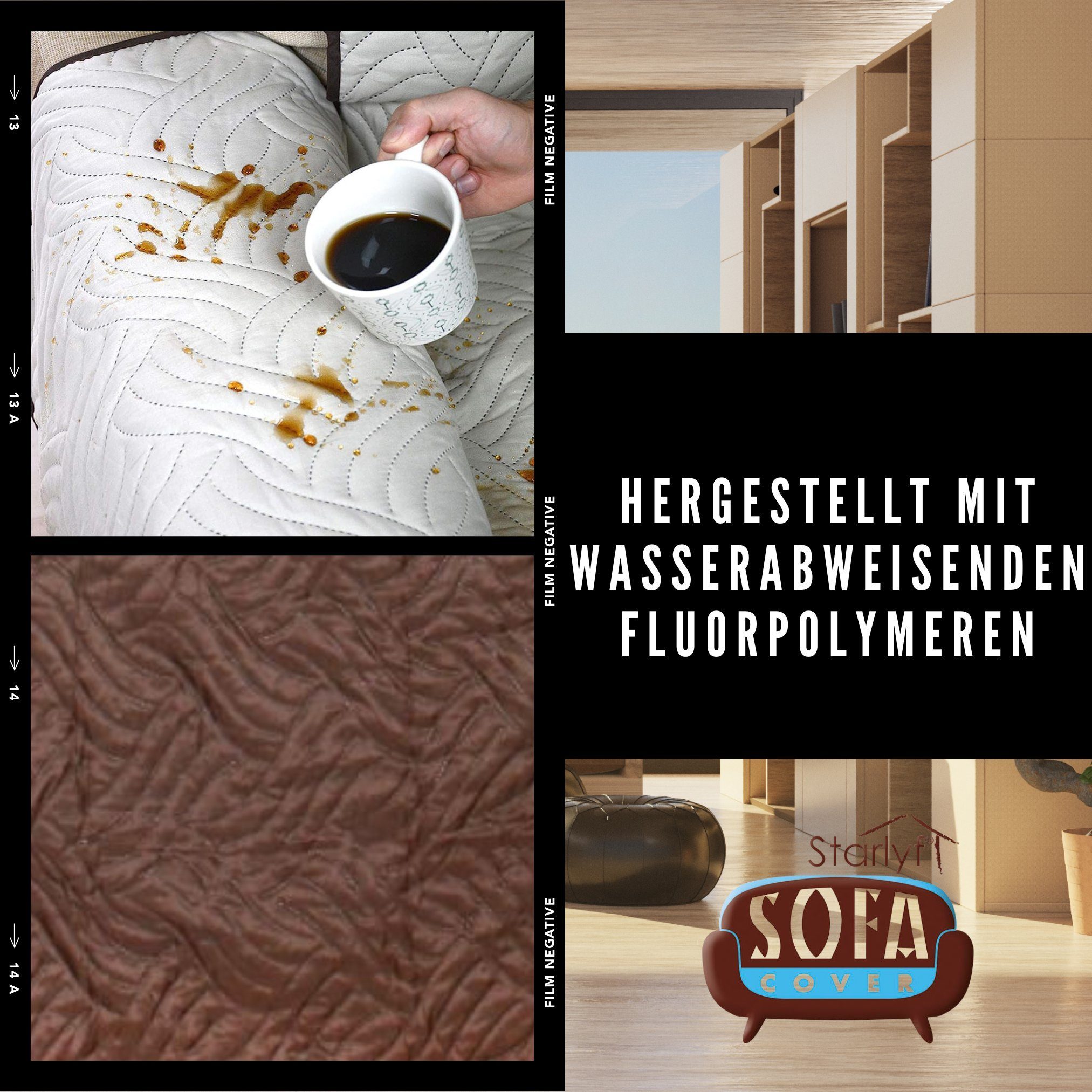 Sofaschoner Sofa wasserabweisend, Starlyf, Sofahusse Cover oder Sesselbezug schwarz/grau wendbar, Sofabezug
