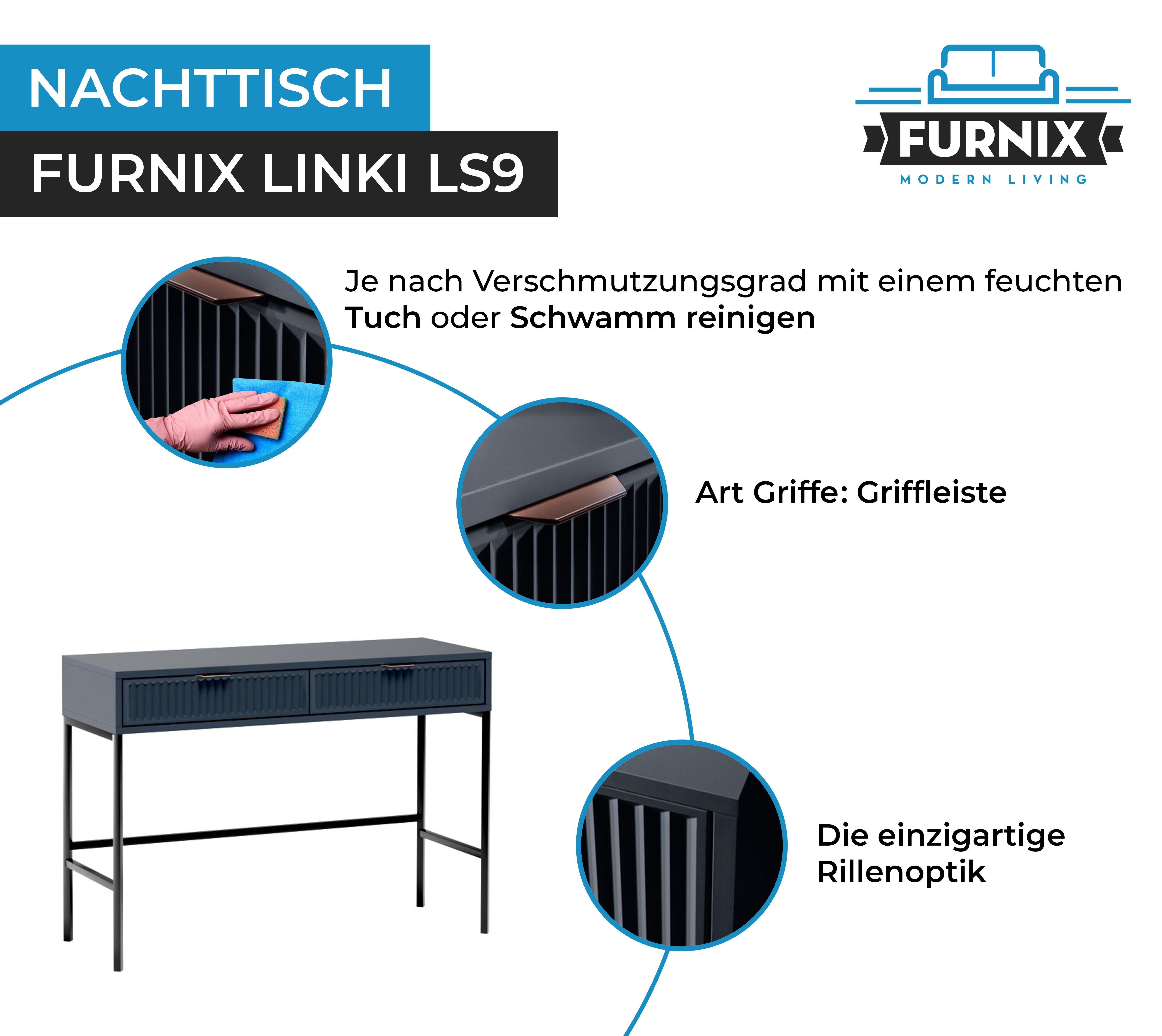 Furnix Schminktisch B110x T40,6 Schreibtisch Rillendesign, Konsole dekorativ, H78,8 LINKI moderne x mit Schubladen, 2 Indigo LS9 cm, Farben