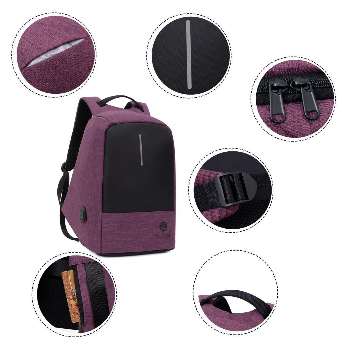 lila bupell Notebook-Rucksack mit Rucksack Anti-Diebstahl Laptopfach
