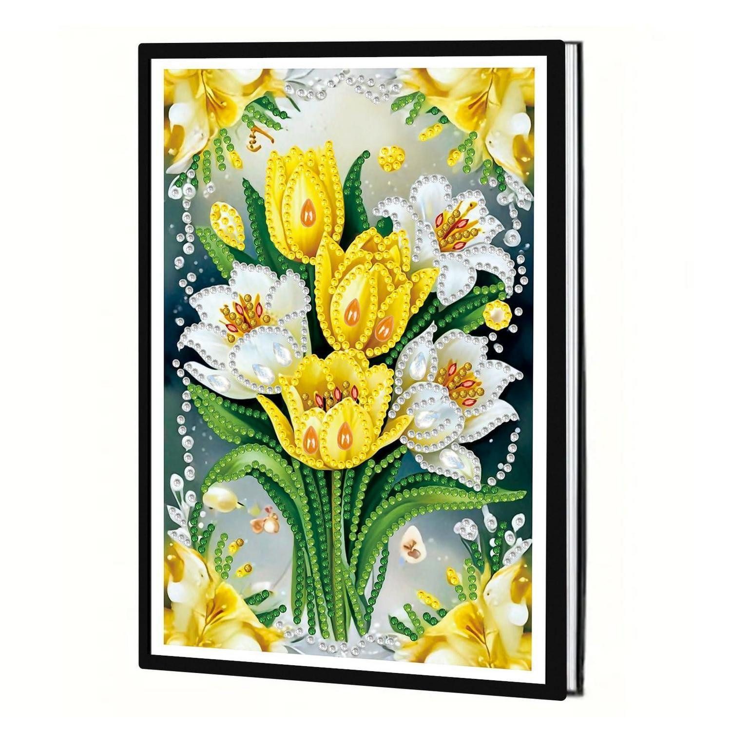 LuxusKollektion Tagebuch Diamant Painting Tagebuch A5 Blume Gelb Weiss