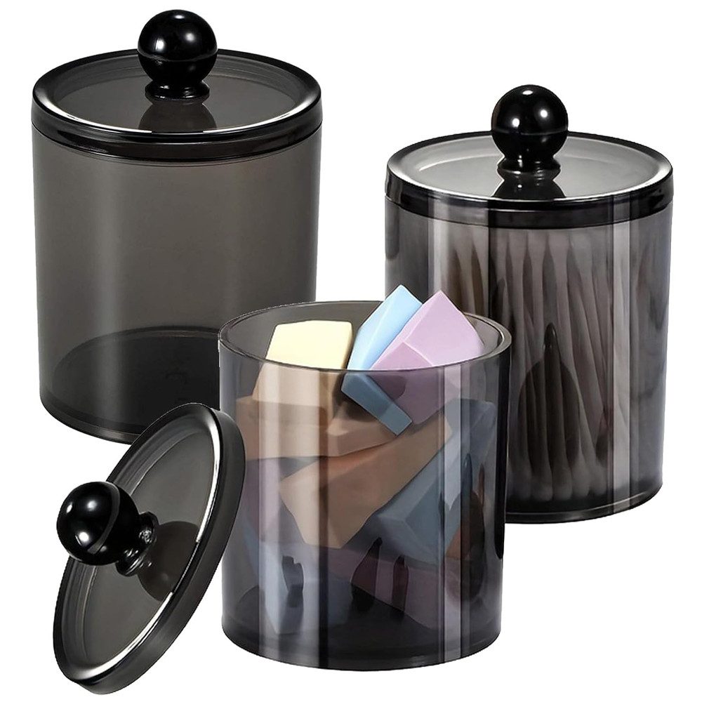TUWENA Wattestäbchenspender Wattestäbchen Behälter Set, Transparent Schwarze Kosmetik Organizer, (3-tlg)