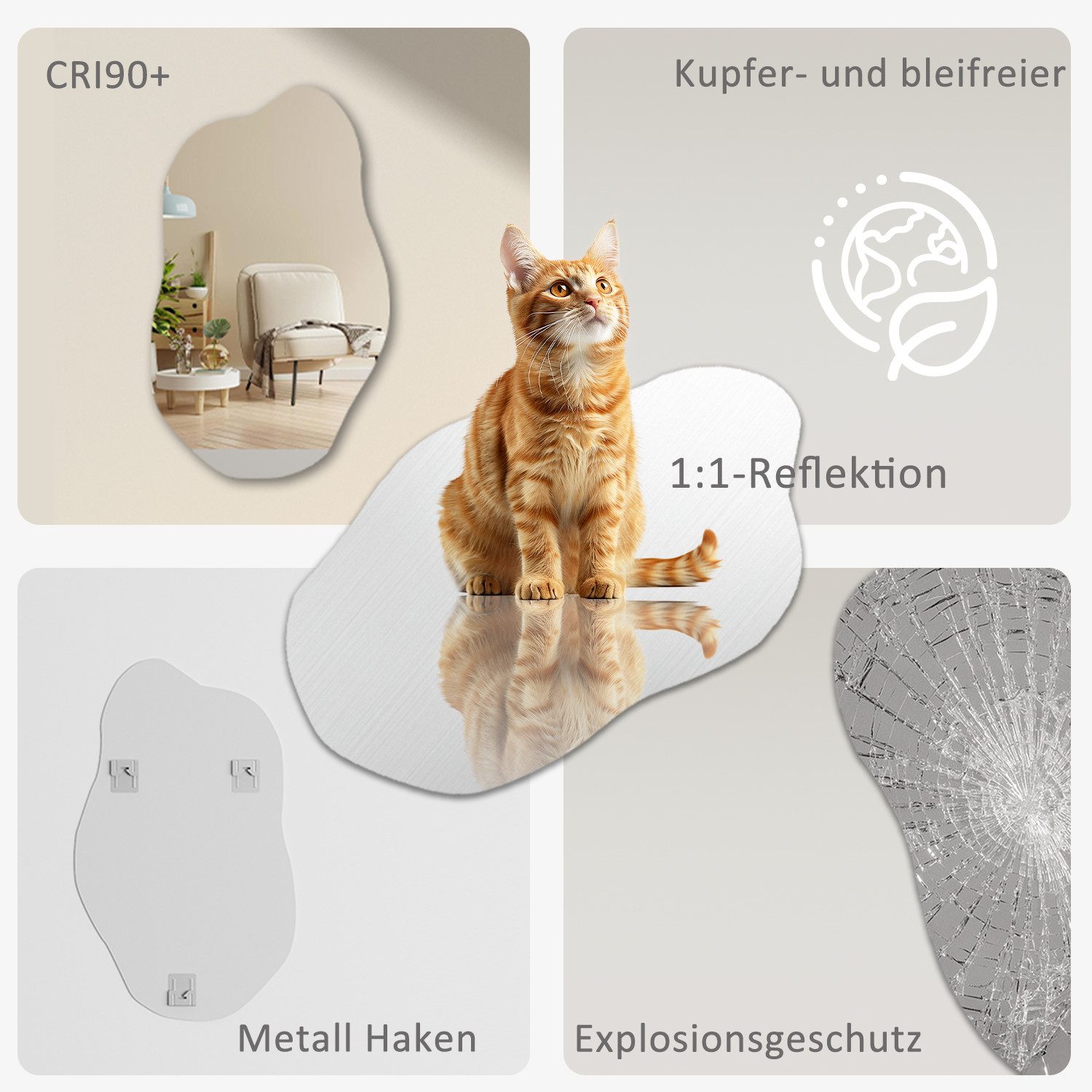 Hopibath Dekospiegel Wandspiegel Flur Modern Asymmetrisch Spiegel Schminkspiegel Wand (Flurspiegel Badspiegel Türspiegel, 1-St., Wolke 62x90cm), mit Metall Haken