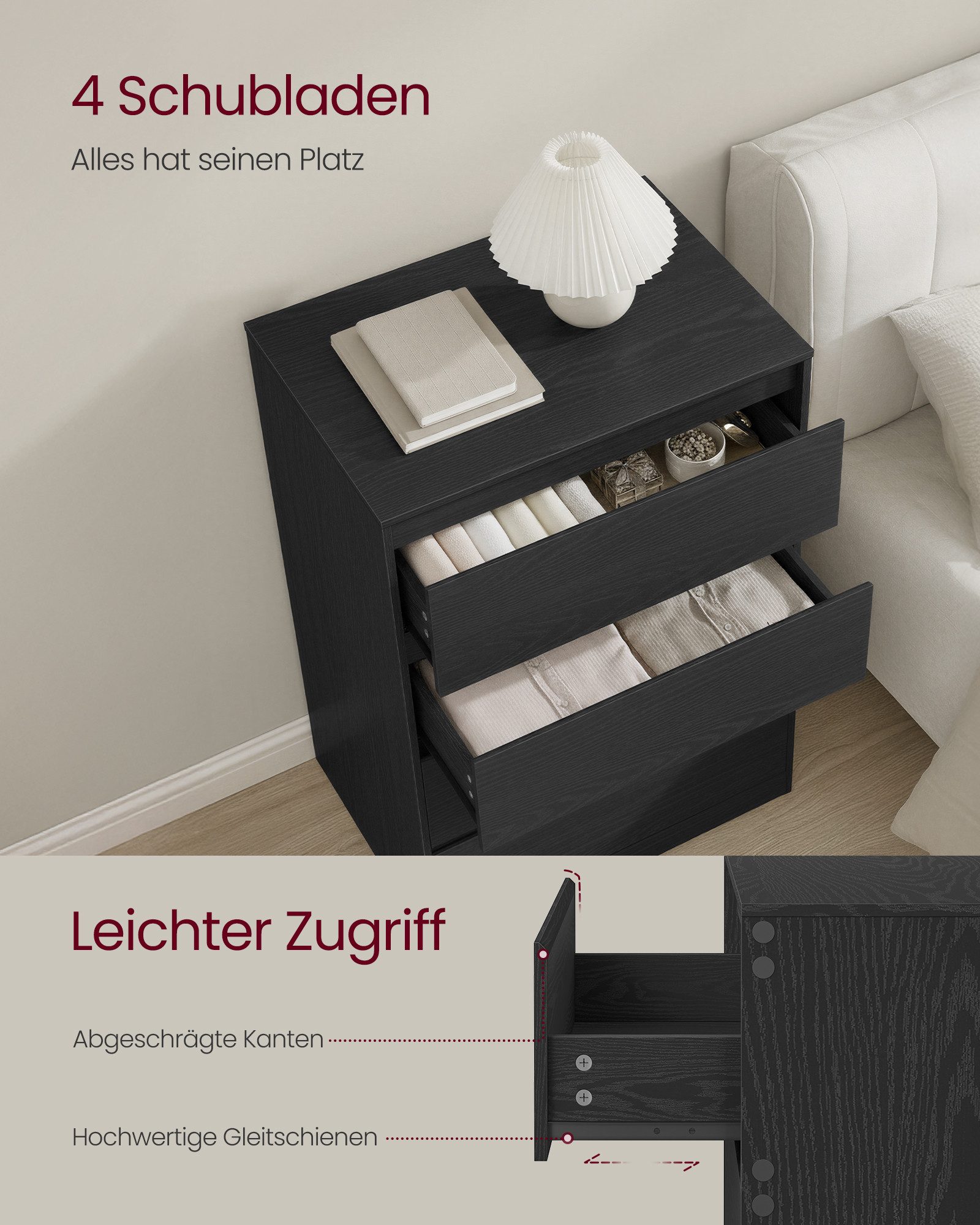 VASAGLE Kommode, mit 3 / 4 / 5 Schubladen, Komodenschrank, Schubladenschrank