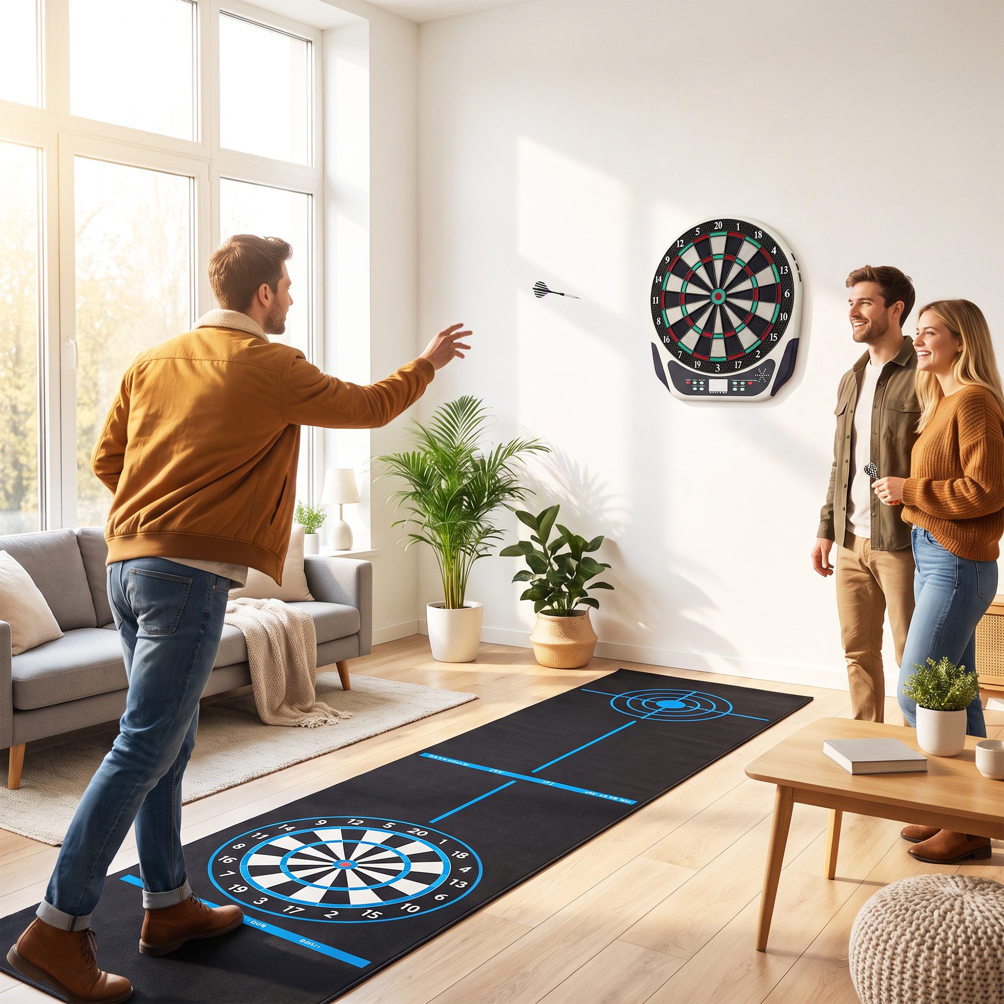 HOMCOM Dartscheibe Elektronische mit Sprachansagen LED-Anzeigen 6 Darts 24 Dartköpfe, (Dartspiel, 1-tlg., Dartboard), Schwarz+Weiß 44 x 50 x 3,2 cm