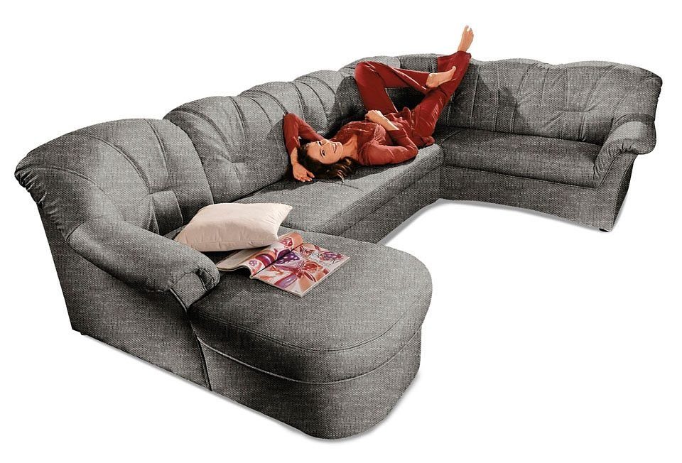 DOMO collection Wohnlandschaft Papenburg, zeitlose Rückensteppung, elegante Formensprache, U-Form, in großer Farbvielfalt, wahlweise mit Bettfunktion