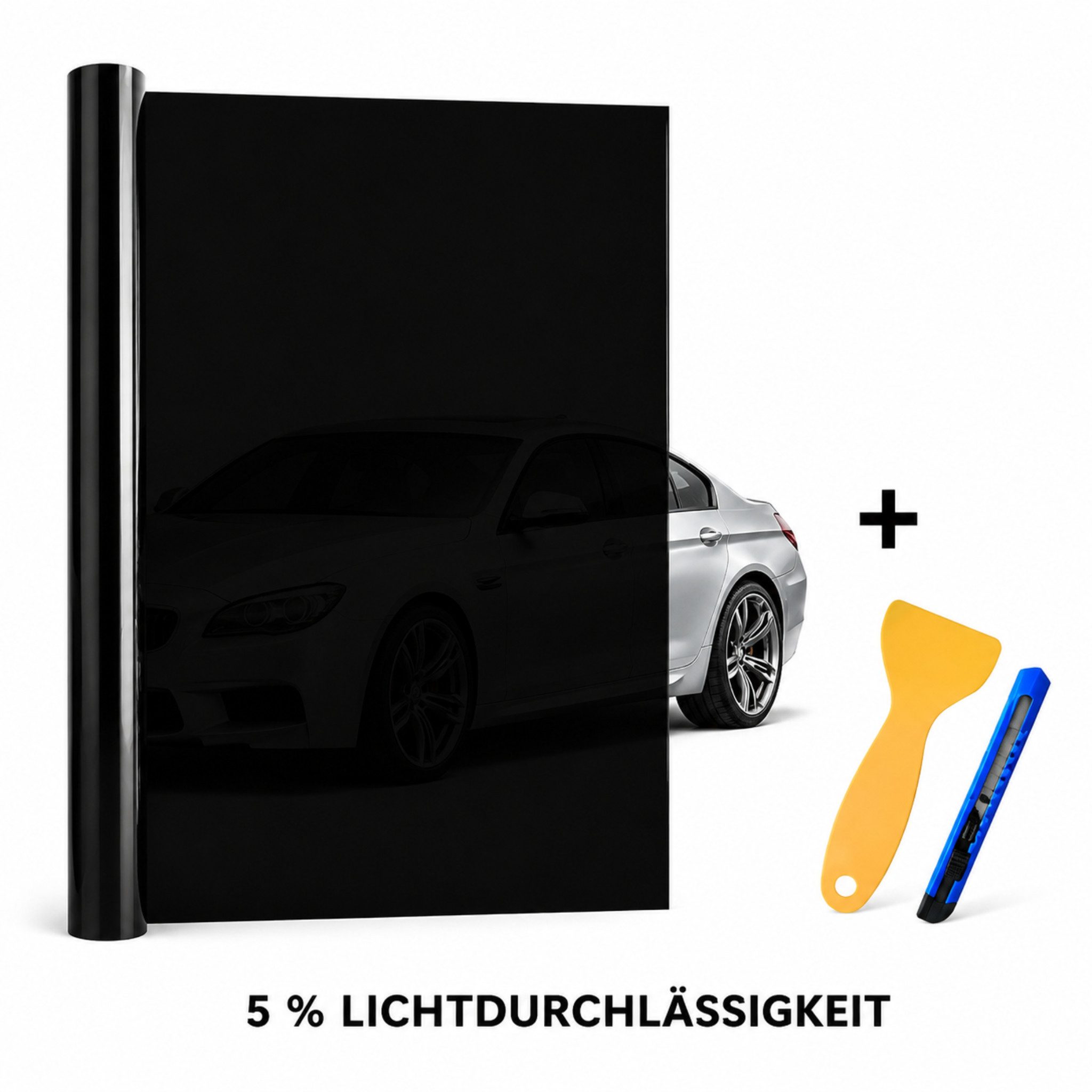HS.SUPPLY Sonnenschutz-Fensterfolie Auto Tönungsfolie 5–72 % Scheibenfolie UV-Schutz Schwarz zuschneidbar, Glatt, Wählbare Lichtdurchlässigkeit von 5 bis 72 %, Zuschneidbar, Reißfest