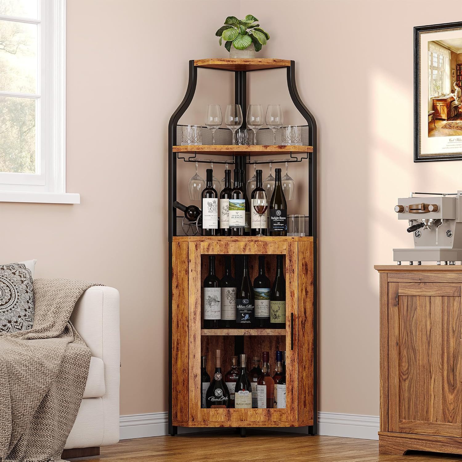 GarveeMore Weinschrank Weinregal Eckschrank Weinständer Barschrank mit Glashalter