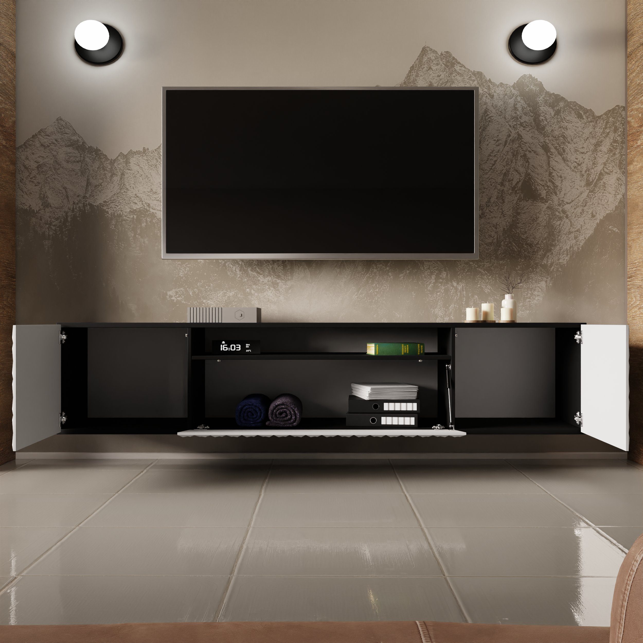 Beautysofa TV-Schrank Modernes RTV-Kabinett mit gefräster günstig online kaufen