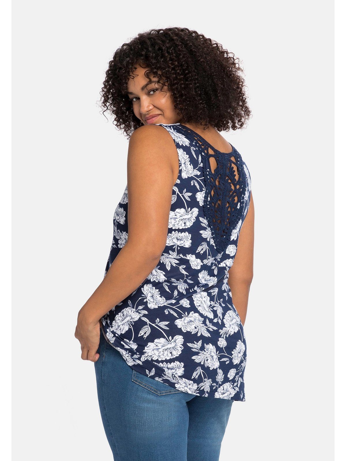 sheego by Joe Browns Longtop Große Größen mit Blumendruck und Spitze im Rücken