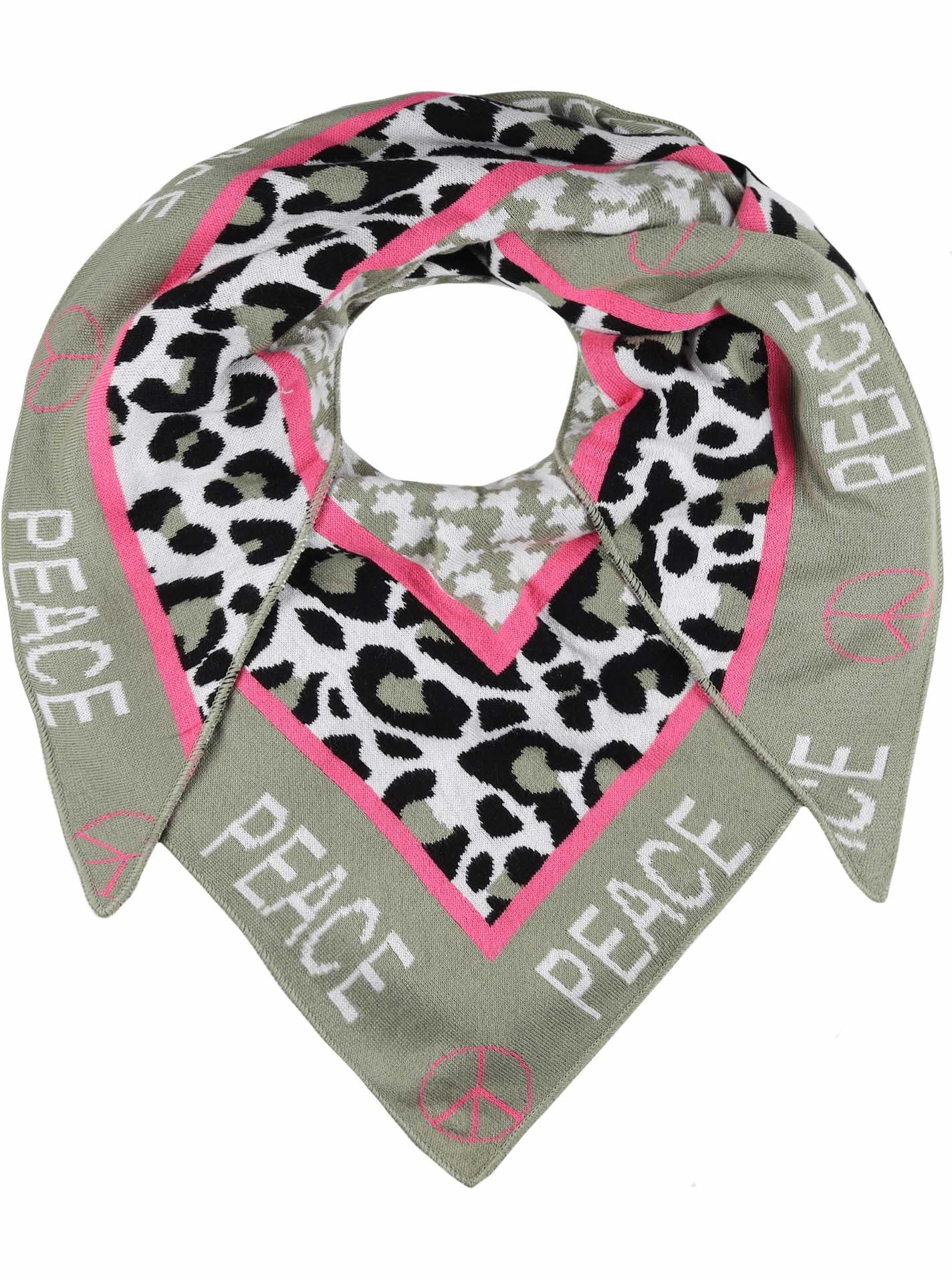 Zwillingsherz Dreieckstuch "Peace", Schriftzug und Leomuster, wärmend, Stri günstig online kaufen