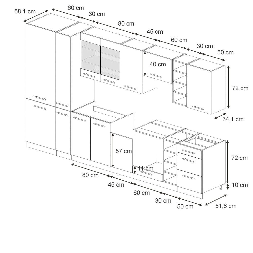 Vicco Küchenzeile Fame-Line, Dunkelgrau/Anthrazit, 355 cm günstig online kaufen