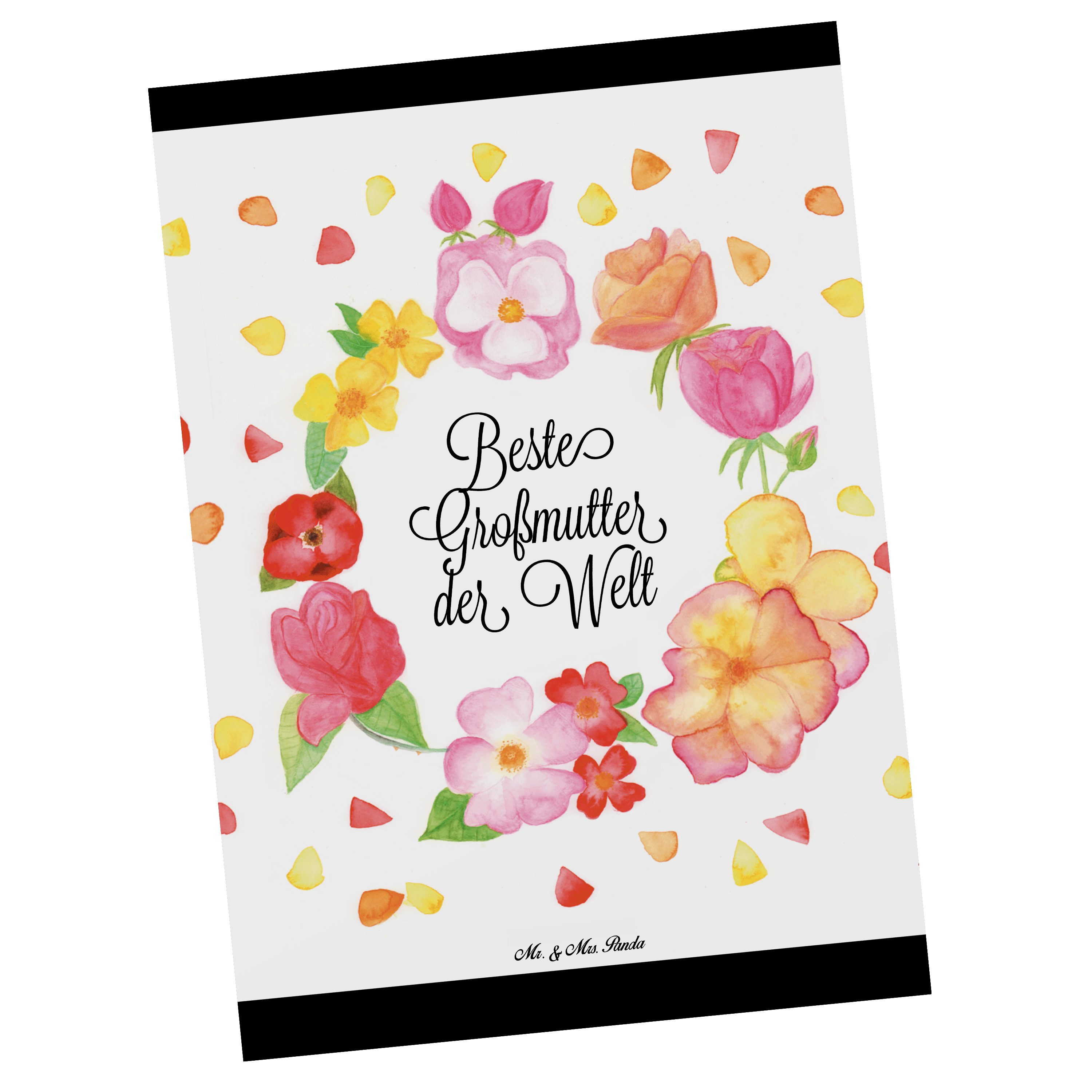 Mr. & Mrs. Panda Großmutter Einladungskarte, - Postkarte Geschenk, Flo - Liebe Blumen Weiß Mama