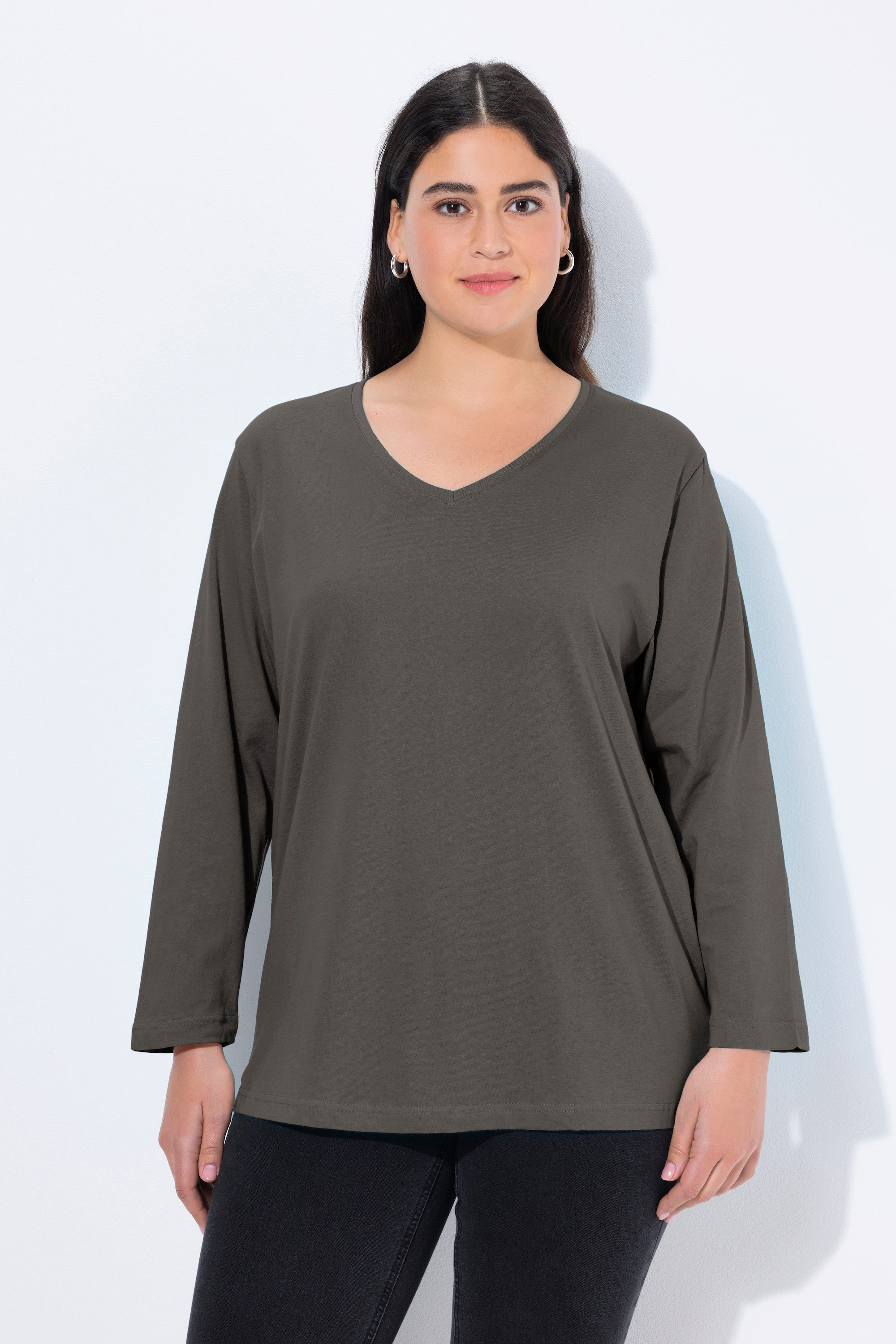 T-Shirt Shirt V-Ausschnitt Relaxed Langarm
