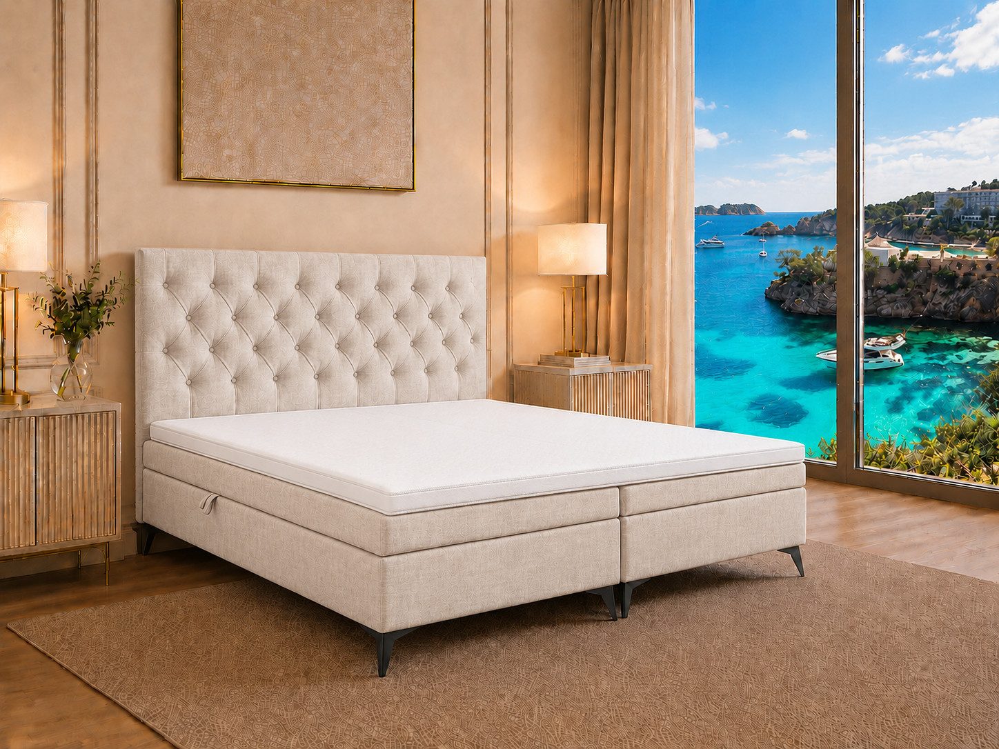 Best for Home Boxspringbett K18 SLIM mit zwei Bettkasten und Komfort Topper H3 (Bonell-Matratze, gepolstertes Kopfteil, Doppelbett versch. Größen, 1-St., 140x200 160x200 180x200 200x200 cm), Handwerksqualität, TOP Preis-Leistungs-Verhältnis