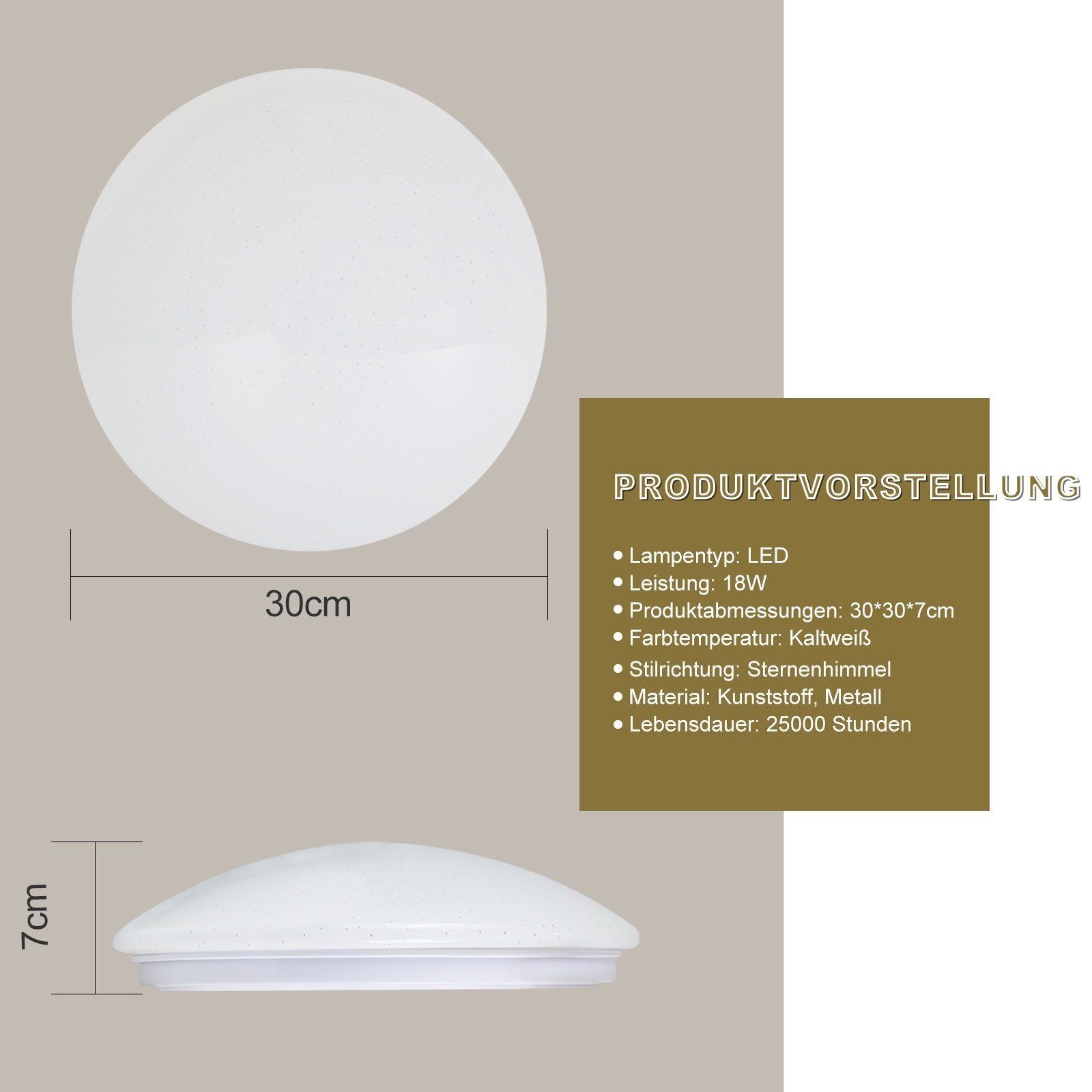 ZMH LED-Sternenhimmel Deckenlampe 20–30 cm mit feinen Lichtpunkten im Schirm, LED fest integriert, Kaltweiß, für Wohnzimmer, Schlafzimmer, Küche und Flur – Bild 4 von 5