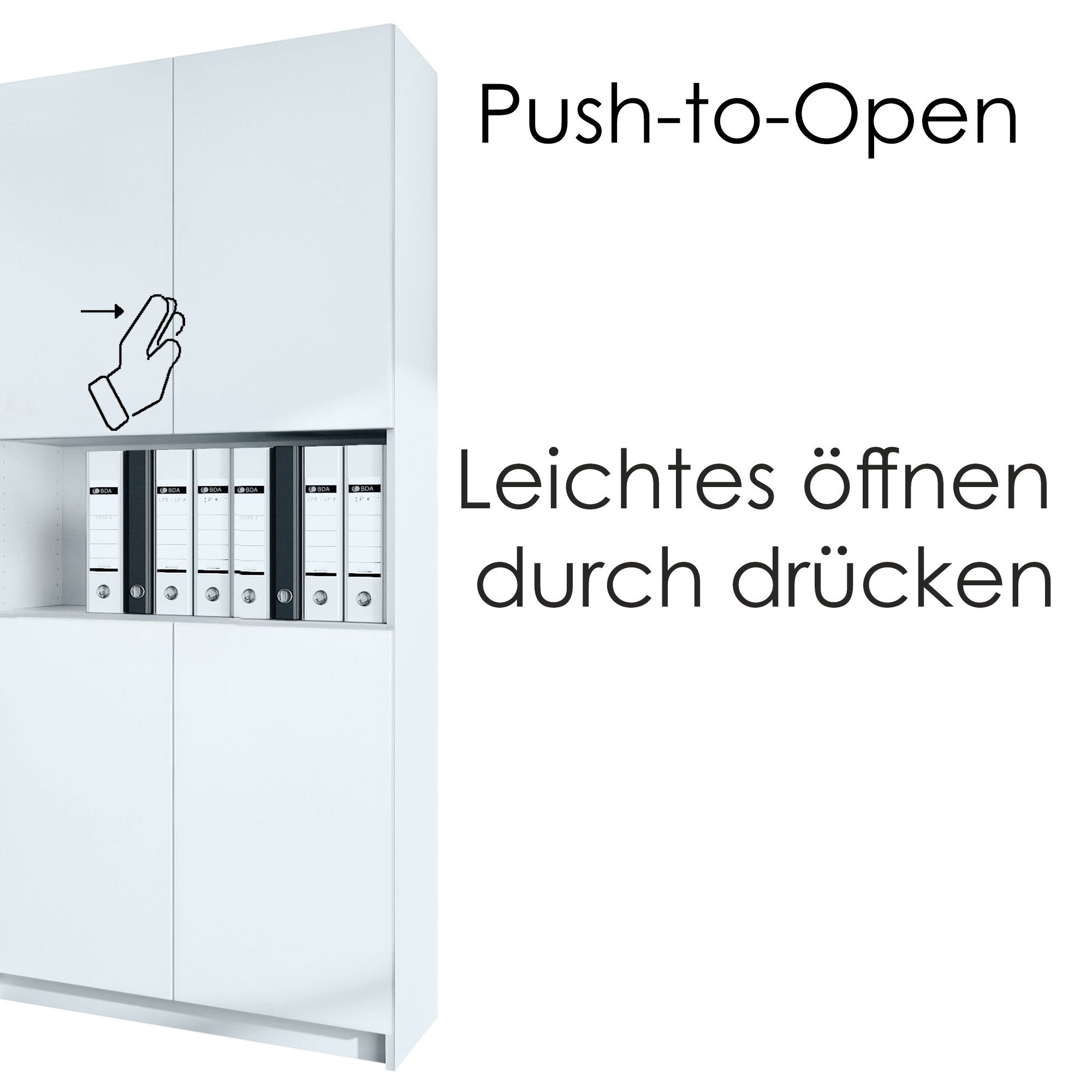 InnoFurn Aktenschrank Elona M2 Büroschrank (Ordnerschrank, Schrank für Büro, Home Office (82 x 184 x 37 cm) Aufbewahrungschrank mit Soft-Close & Push-to-Open