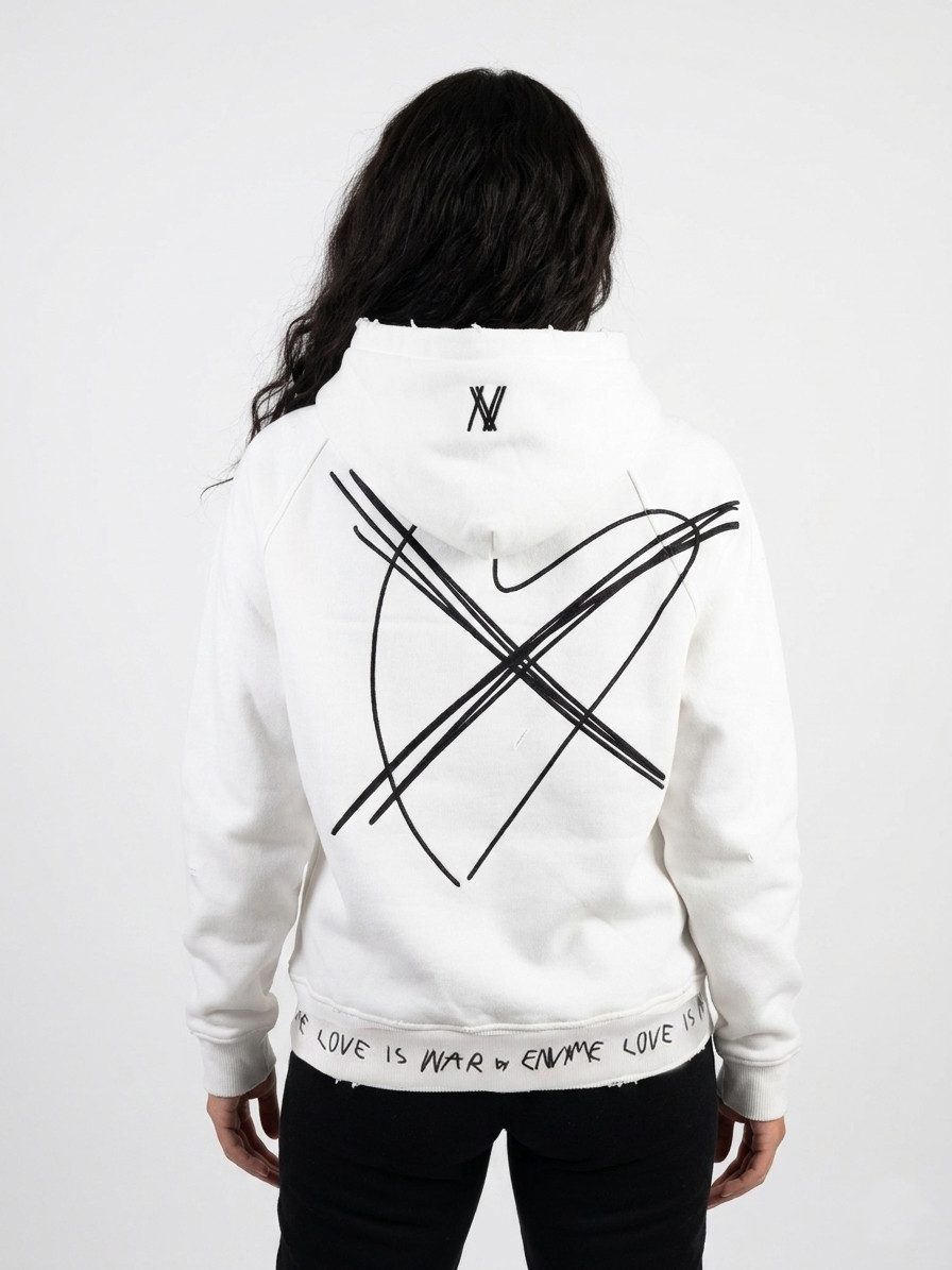 ENVYME Hoodie ENVYME Oversize Hoodie „Heart" Herz-Print, Vintage Used-Look