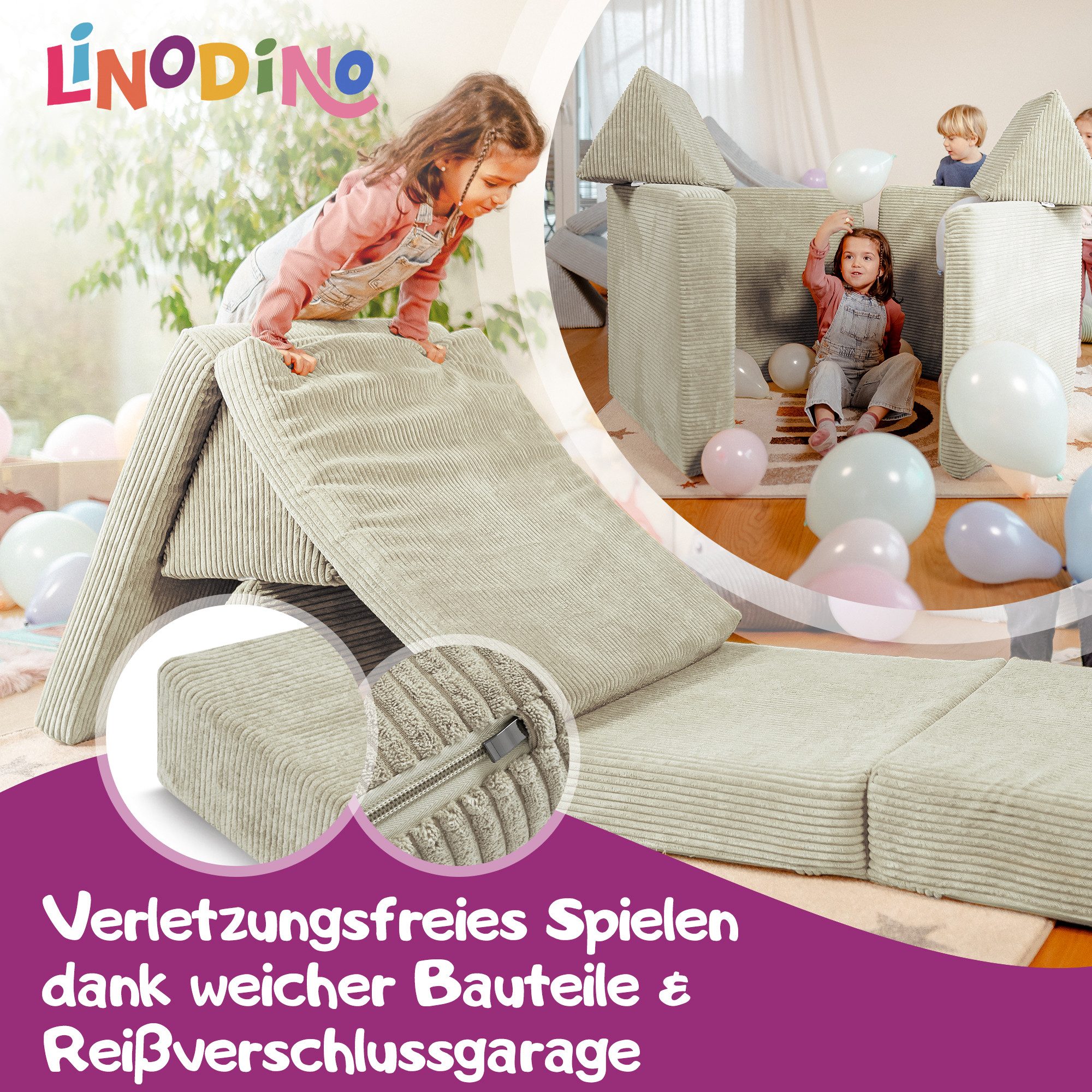 Linodino Kindersofa Spielsofa I aus Schaumstoff Bausteine I Spielcouch für Kinder, 3 Jahre Garantie