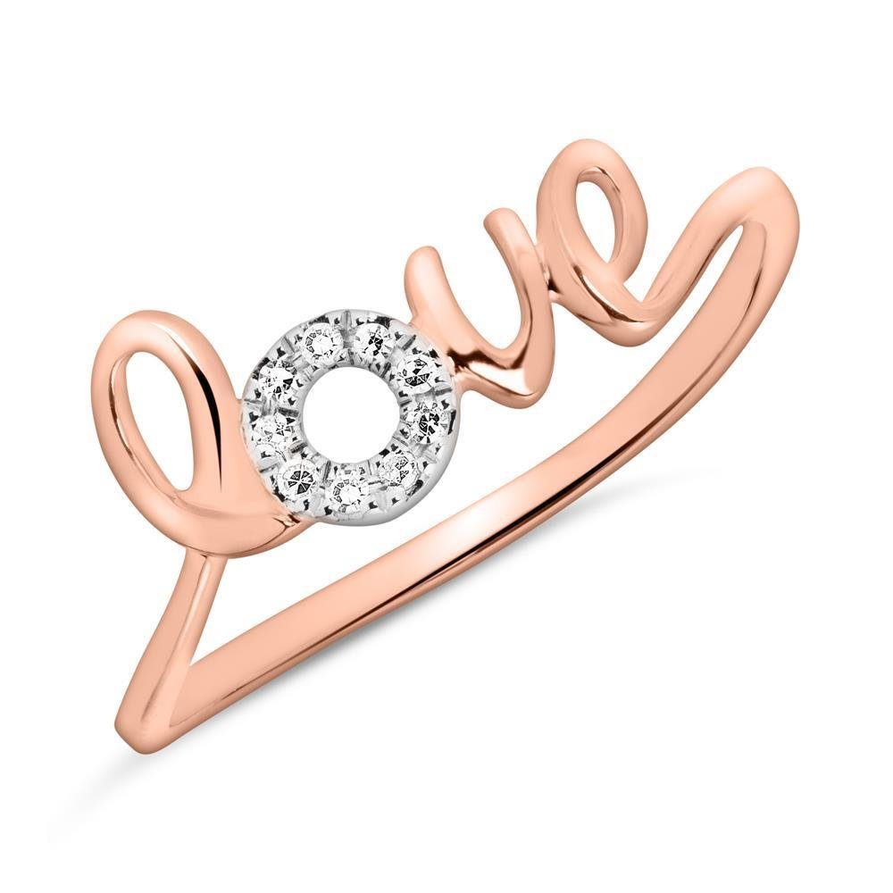 Unique Goldring Ring Love 14K Roségold Diamanten