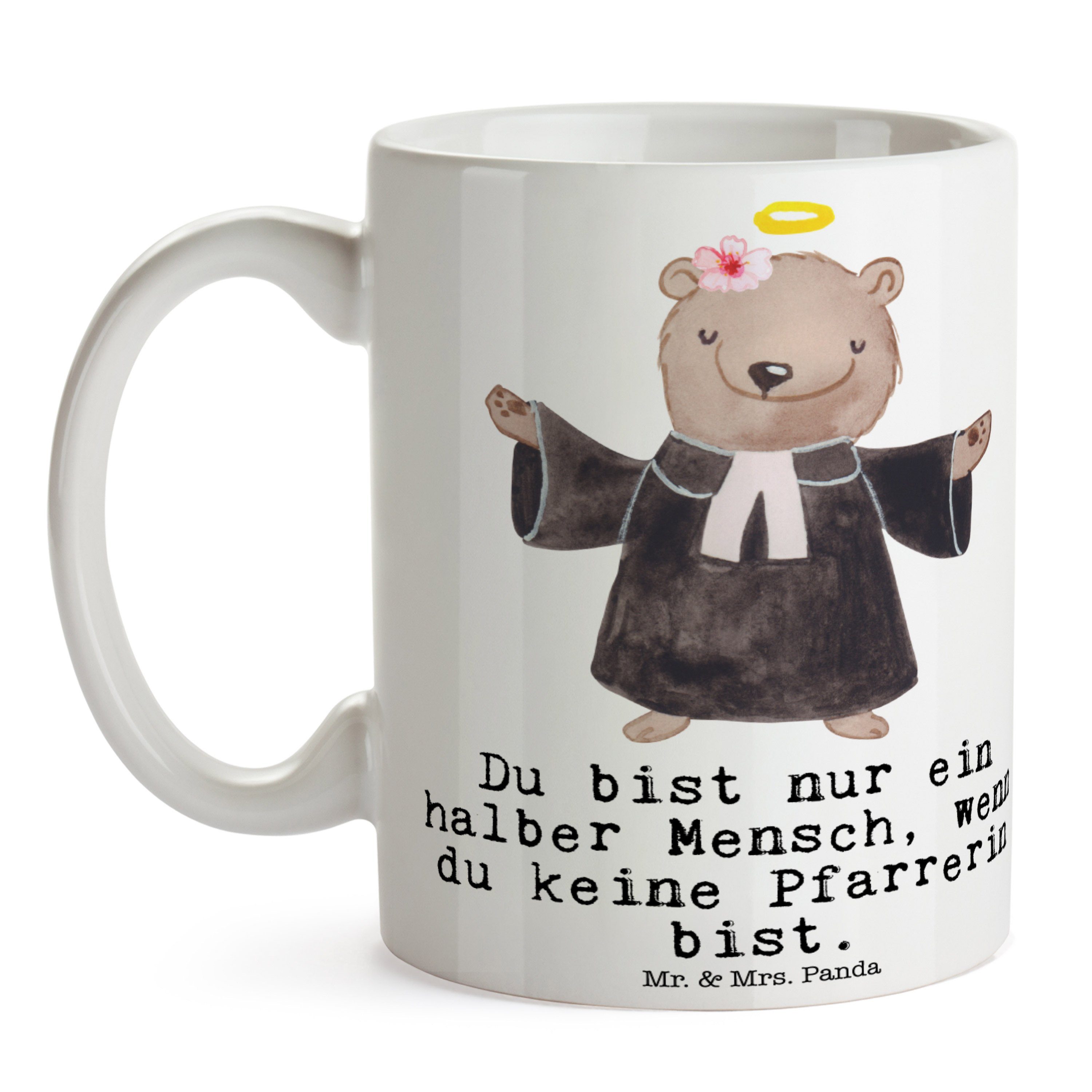 Geschenk, Mrs. & Tasse Panda mit Pfarrerin Keramik Tasse Weiß Theologin, Herz Sprüche, - Diene, Mr. -