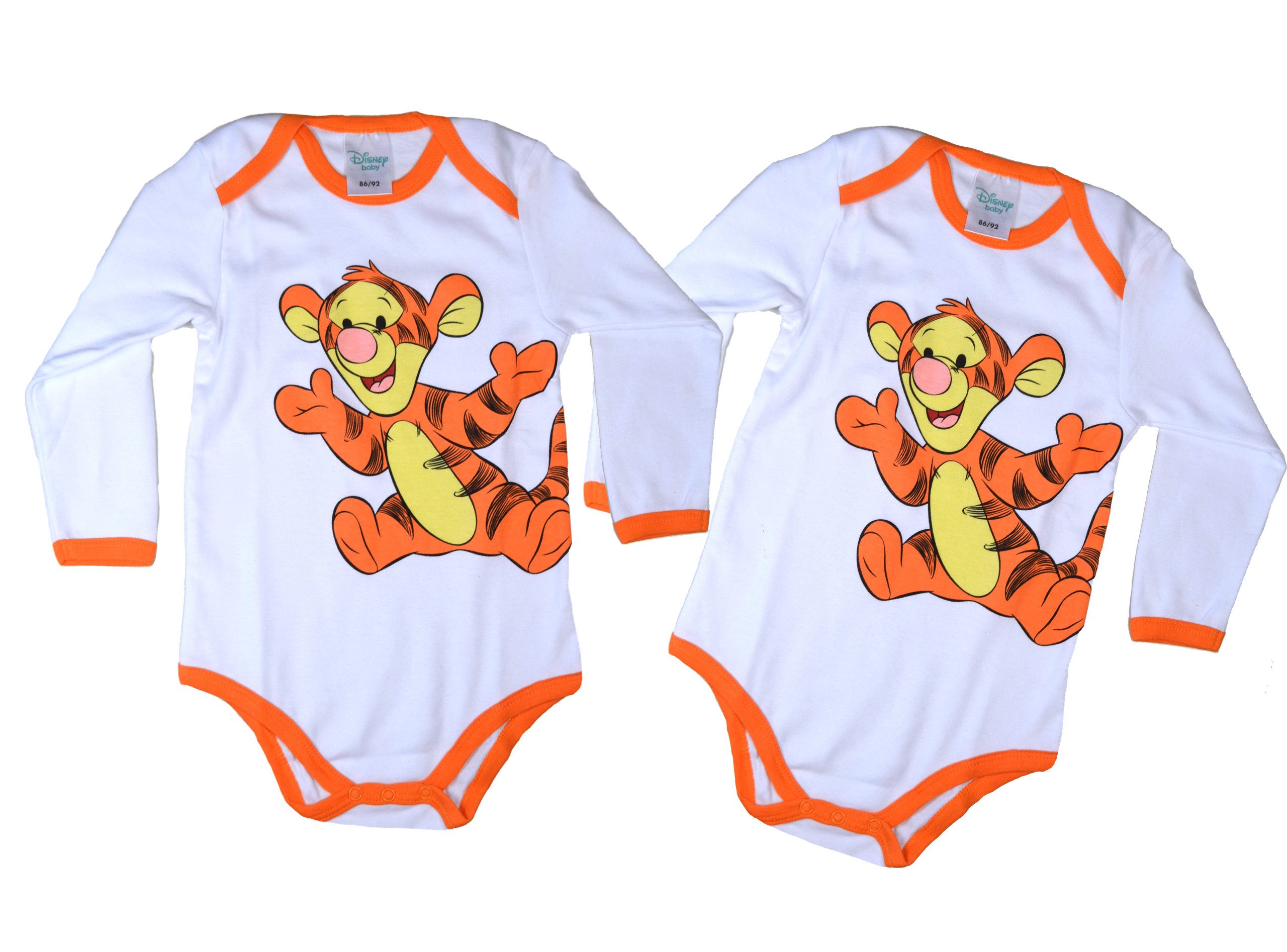 Disney Baby Langarmbody Winnie Pooh Baby Body Tigger I-Aah lustiger Babybody Langarm Baumwolle (2-tlg) mit süßen Motiv Applikationen