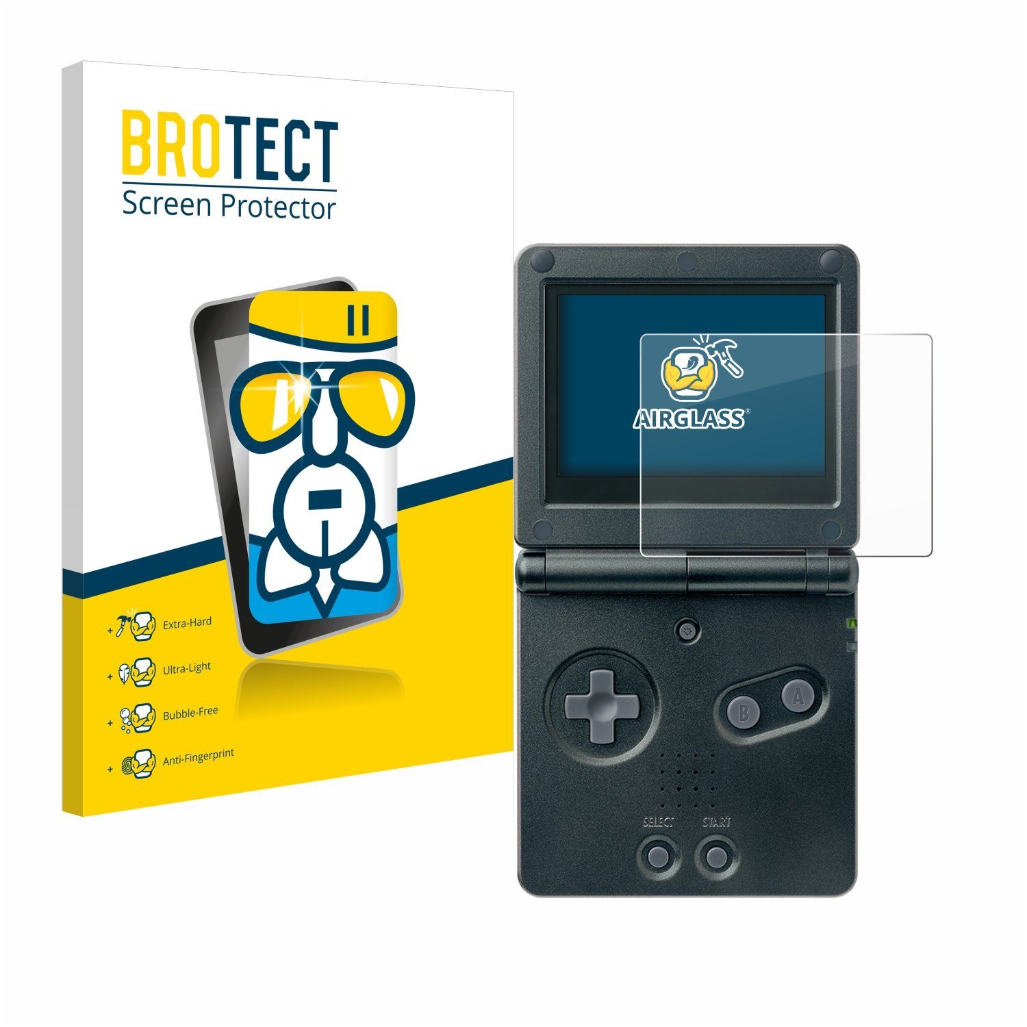 BROTECT Displayschutzglas Folie für Nintendo Gameboy Advance GBA SP, Schutzfolie Glas Panzer Display Schutz klar